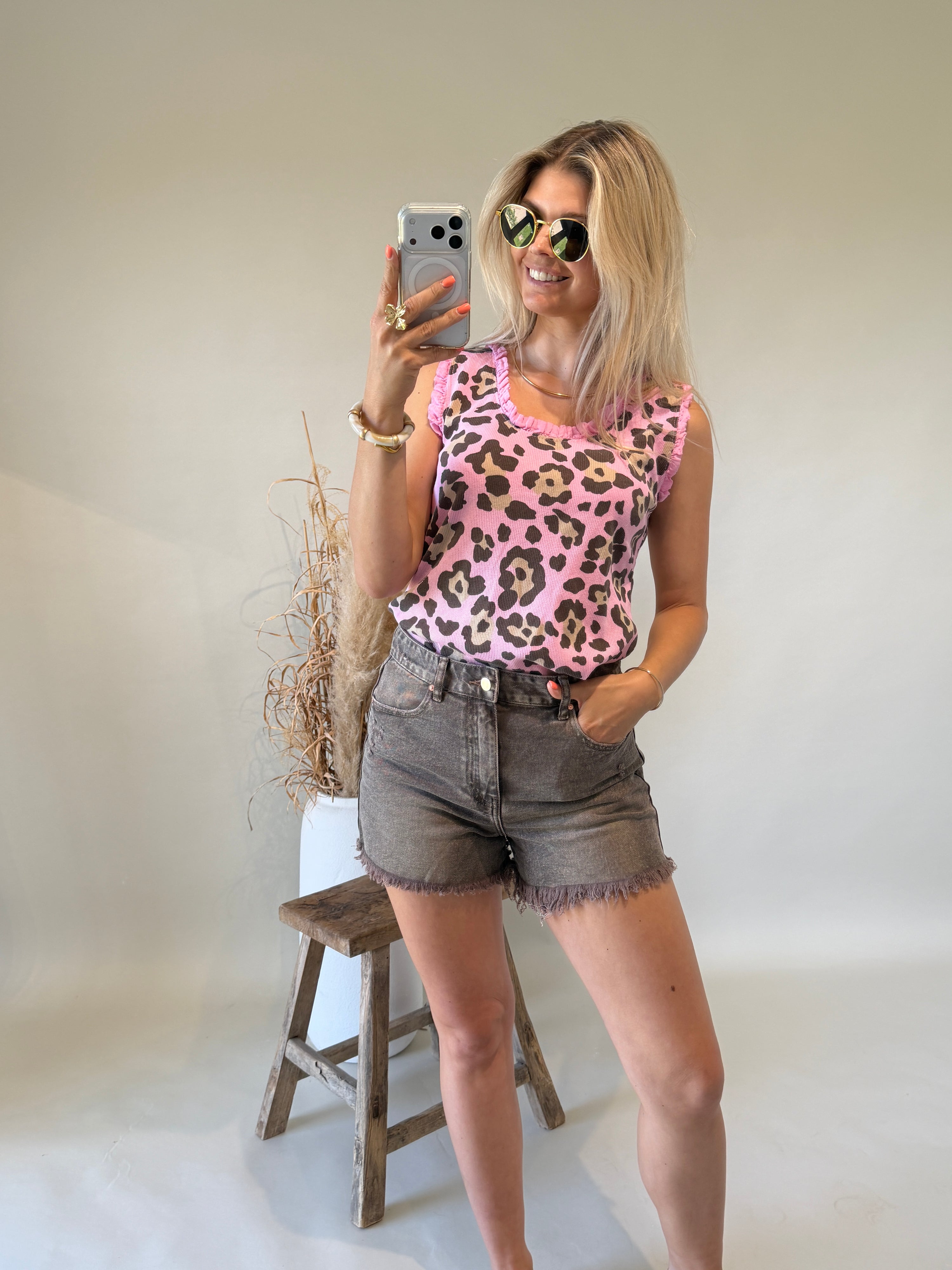 Top in Schokobraun / Pink mit Leo - Muster
