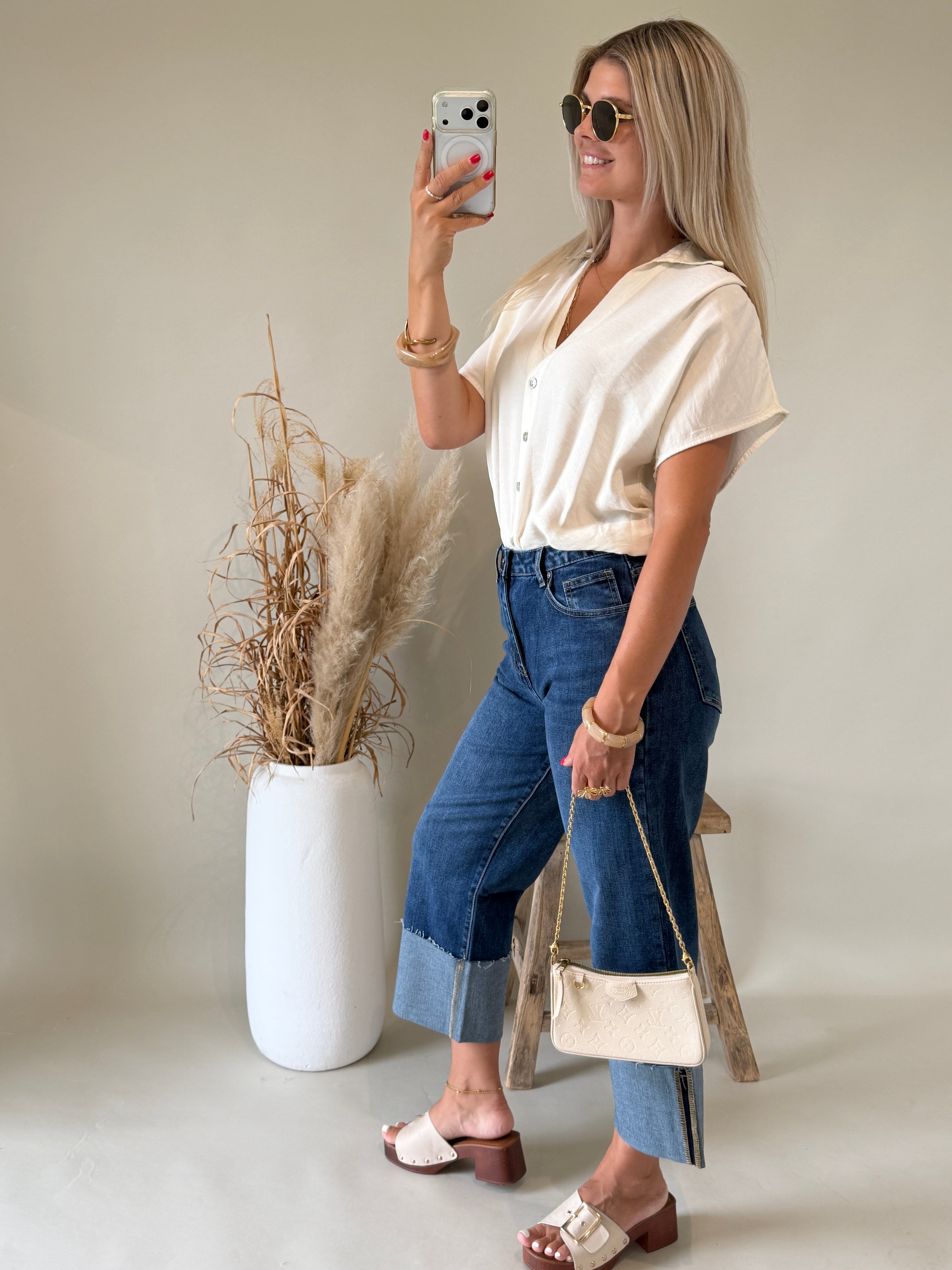 Bluse in Beige zum Binden ( Kurzarm )