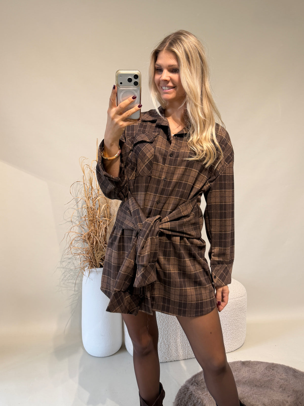 Kleid in Schokobraun / Hellbraun kariert  ( Minikleid )