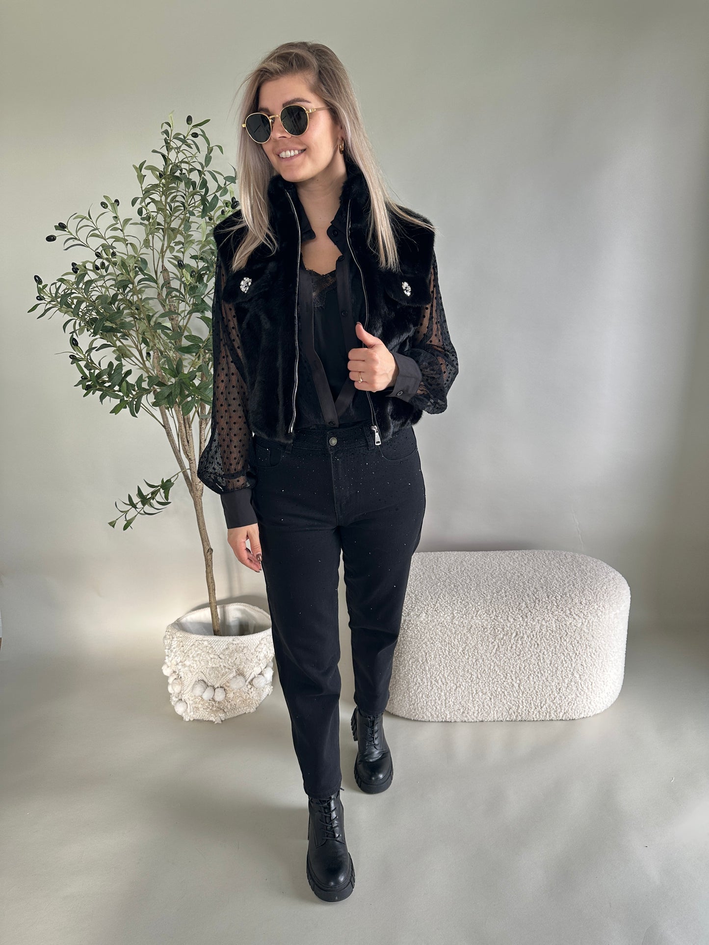 jeans in schwarz mit glitzer