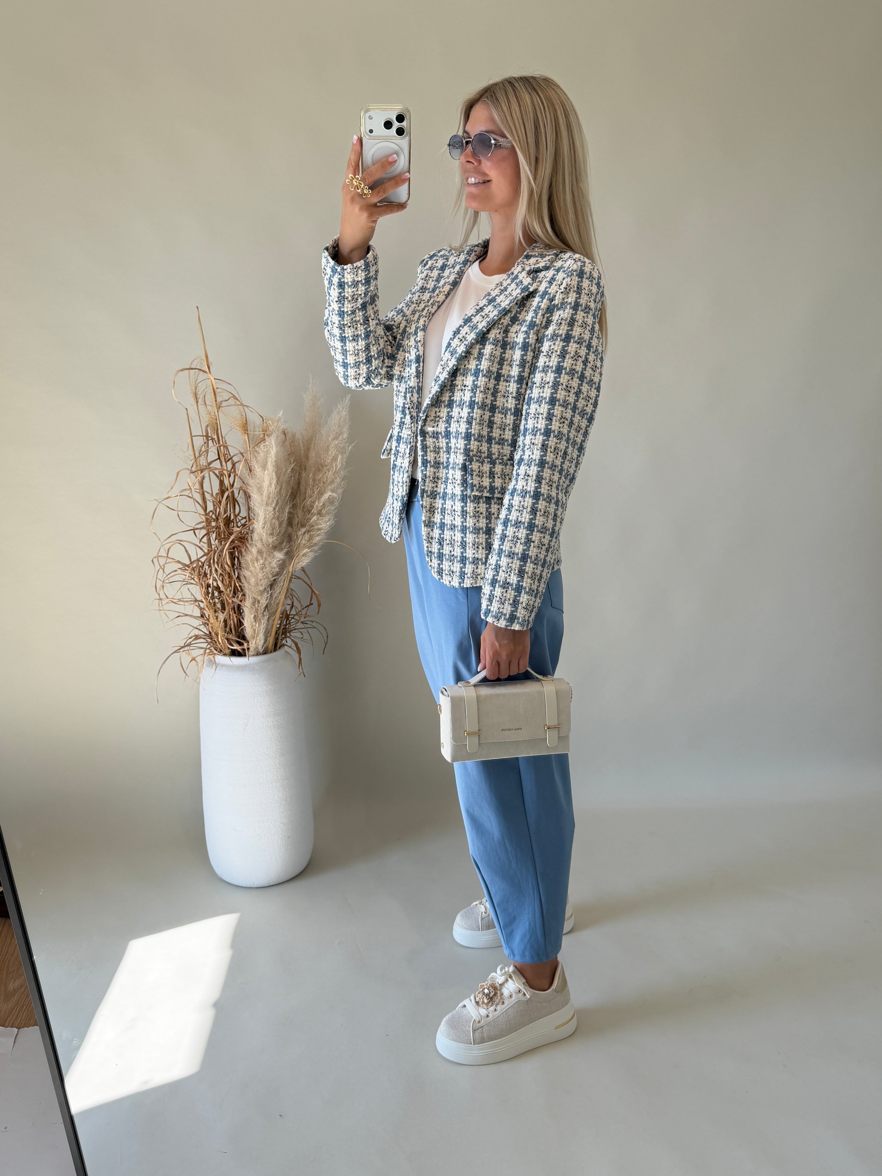 Blazer in Rauchblau / Wollweiß