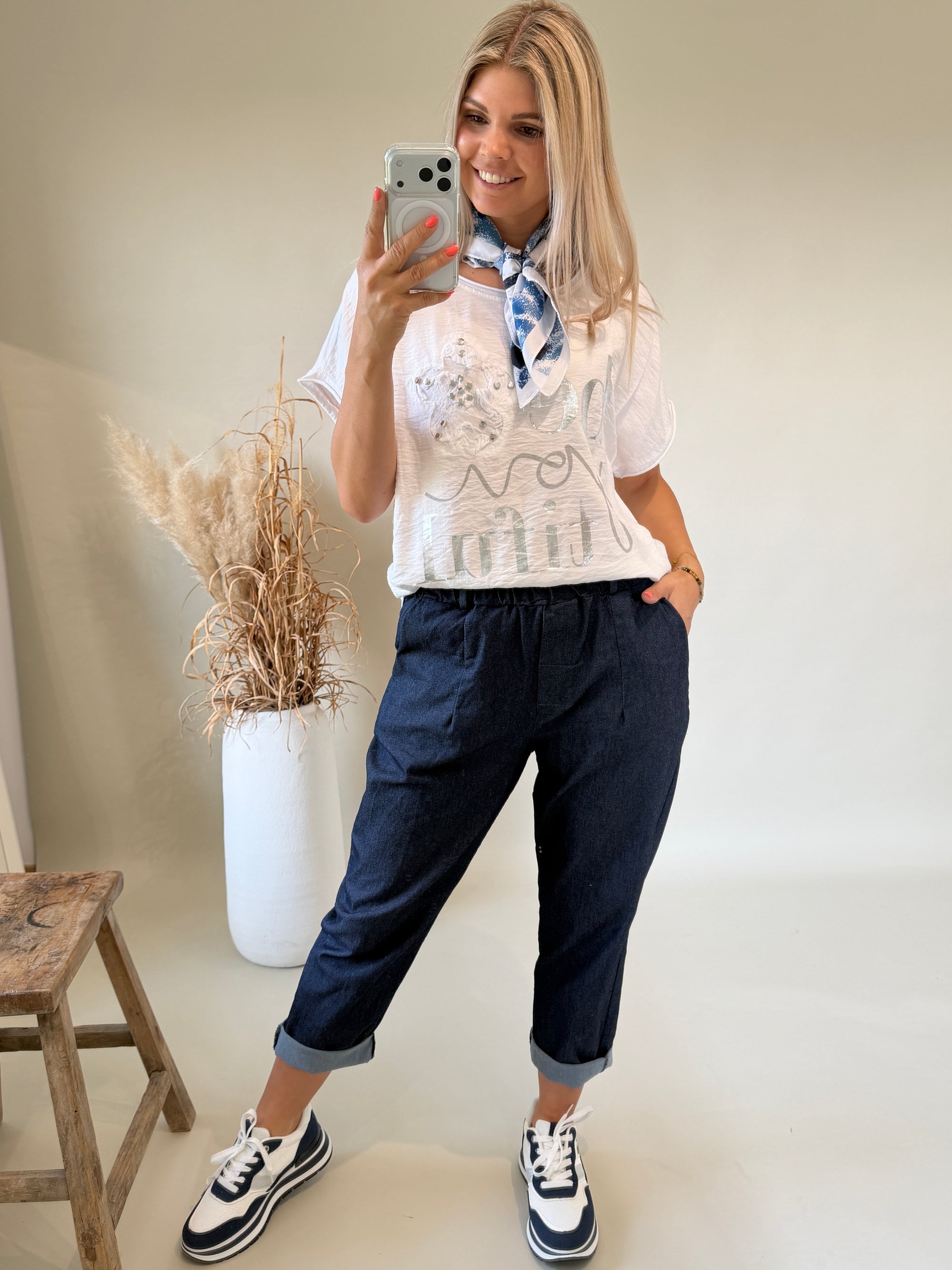 T - Shirt in Weiß mit Glitzeraufdruck