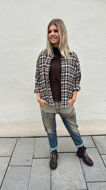 Bluse in Schokobraun/Wollweiß/Zimt (Karo)