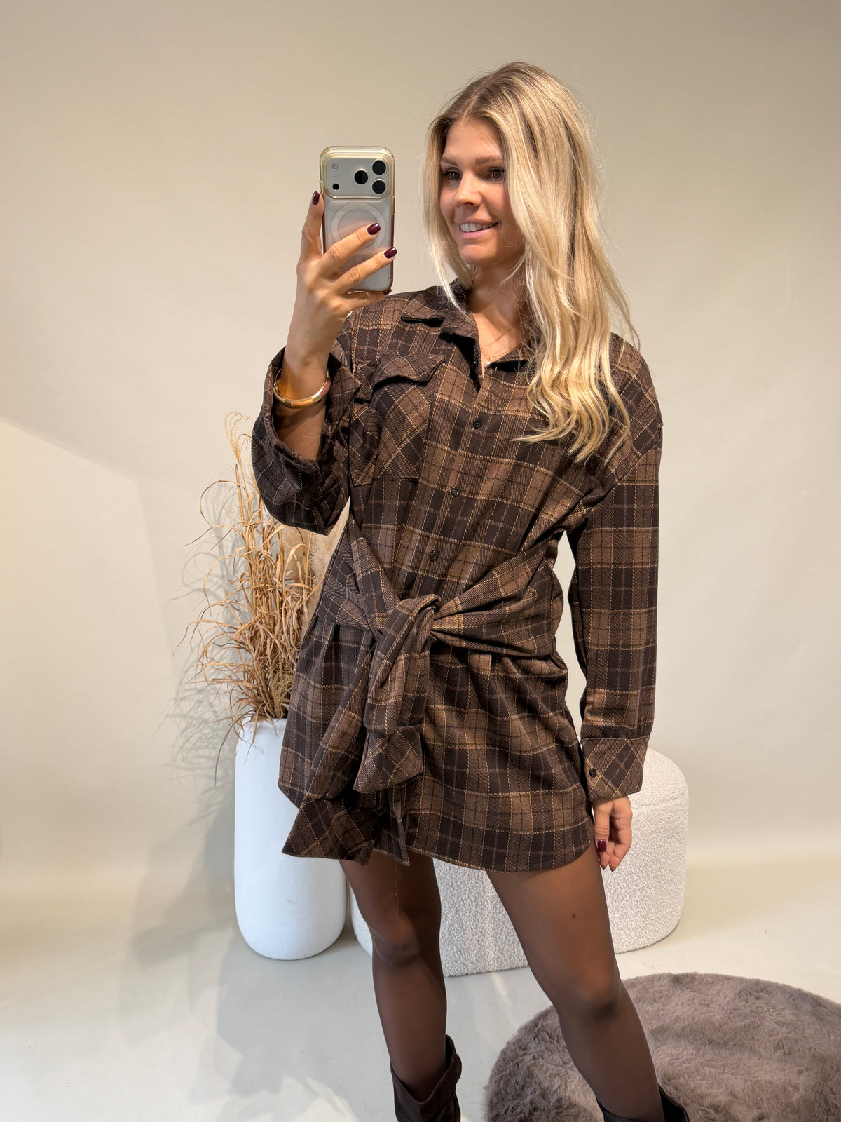 Kleid in Schokobraun / Hellbraun kariert  ( Minikleid )
