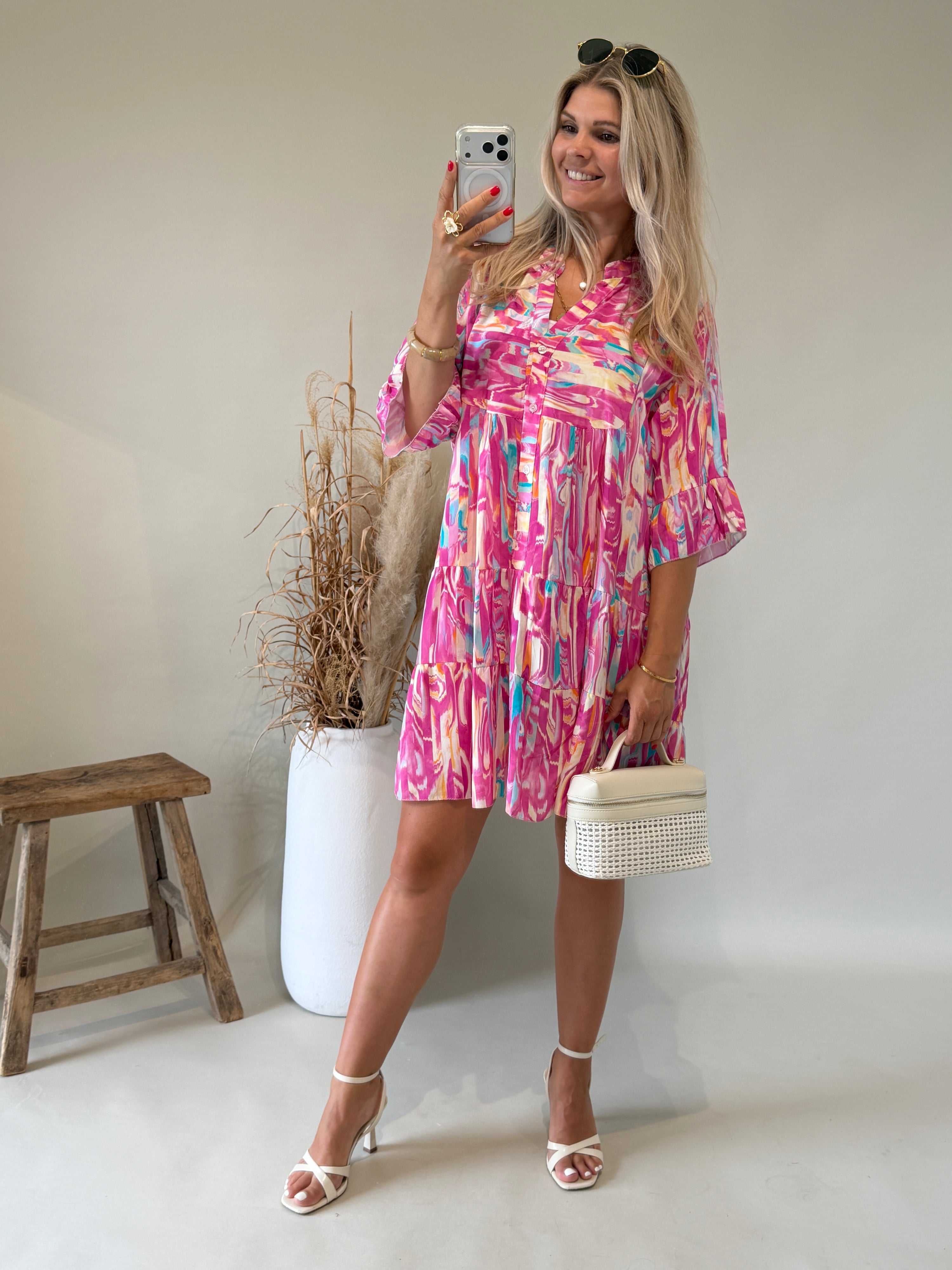 Kleid in Pink / Bunt  mit Muster