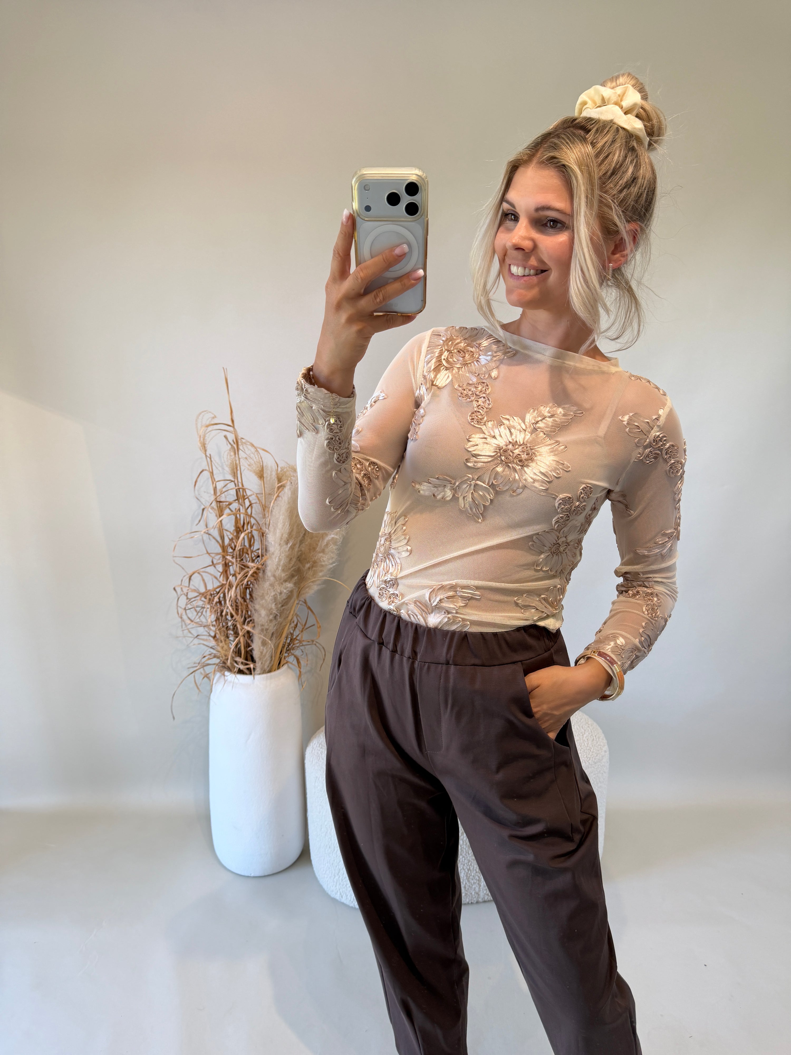 Shirt in Wollweiß mit Floral Muster