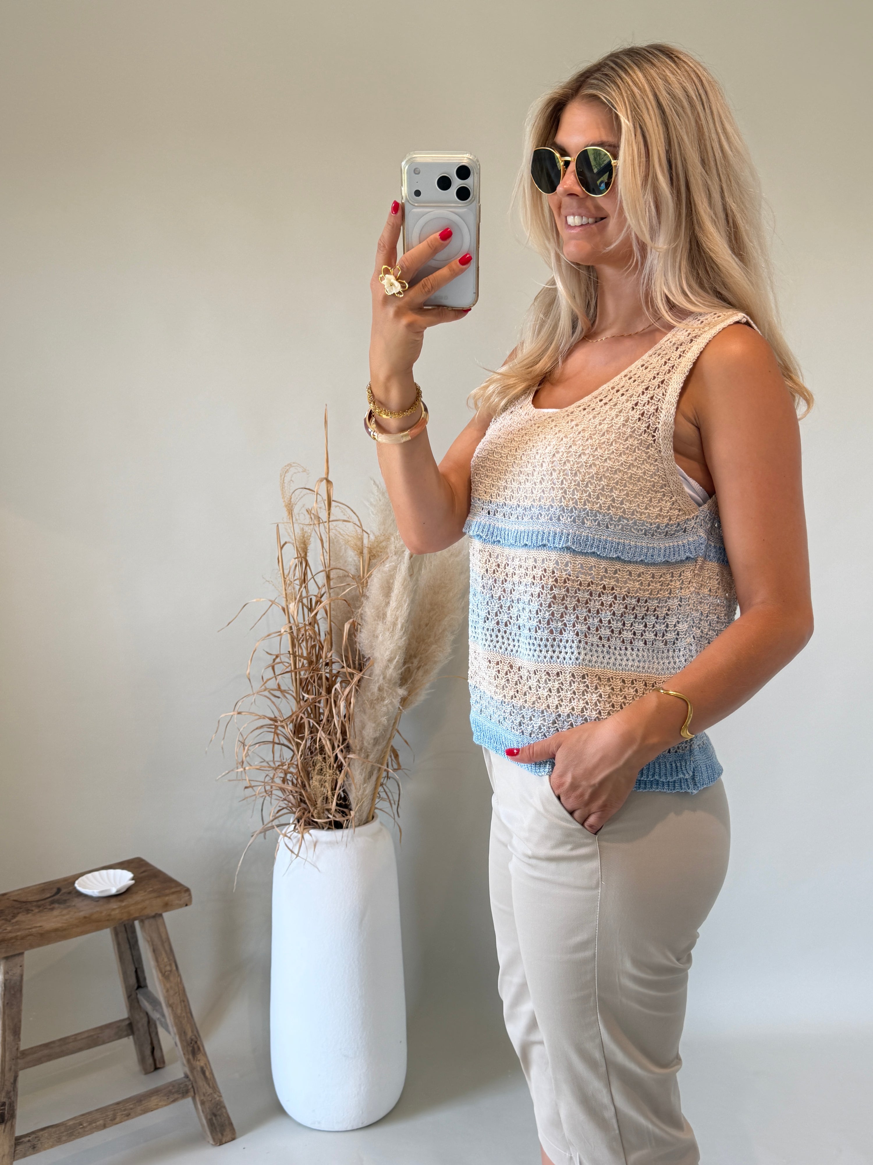 Top in Hellblau / Beige gestreift ( Boho )