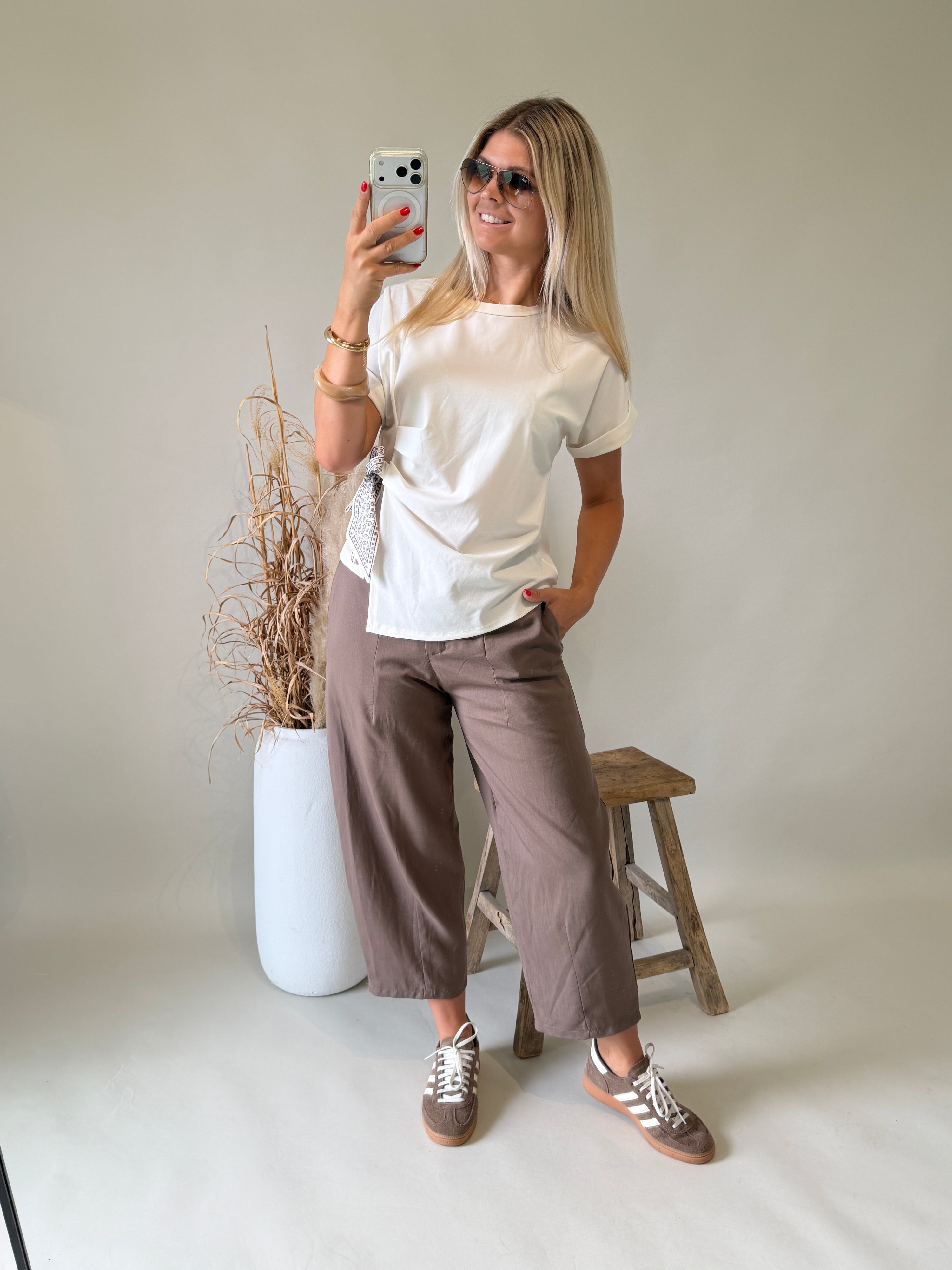 T - Shirt in Wollweiß in Wickeloptik mit Tuch