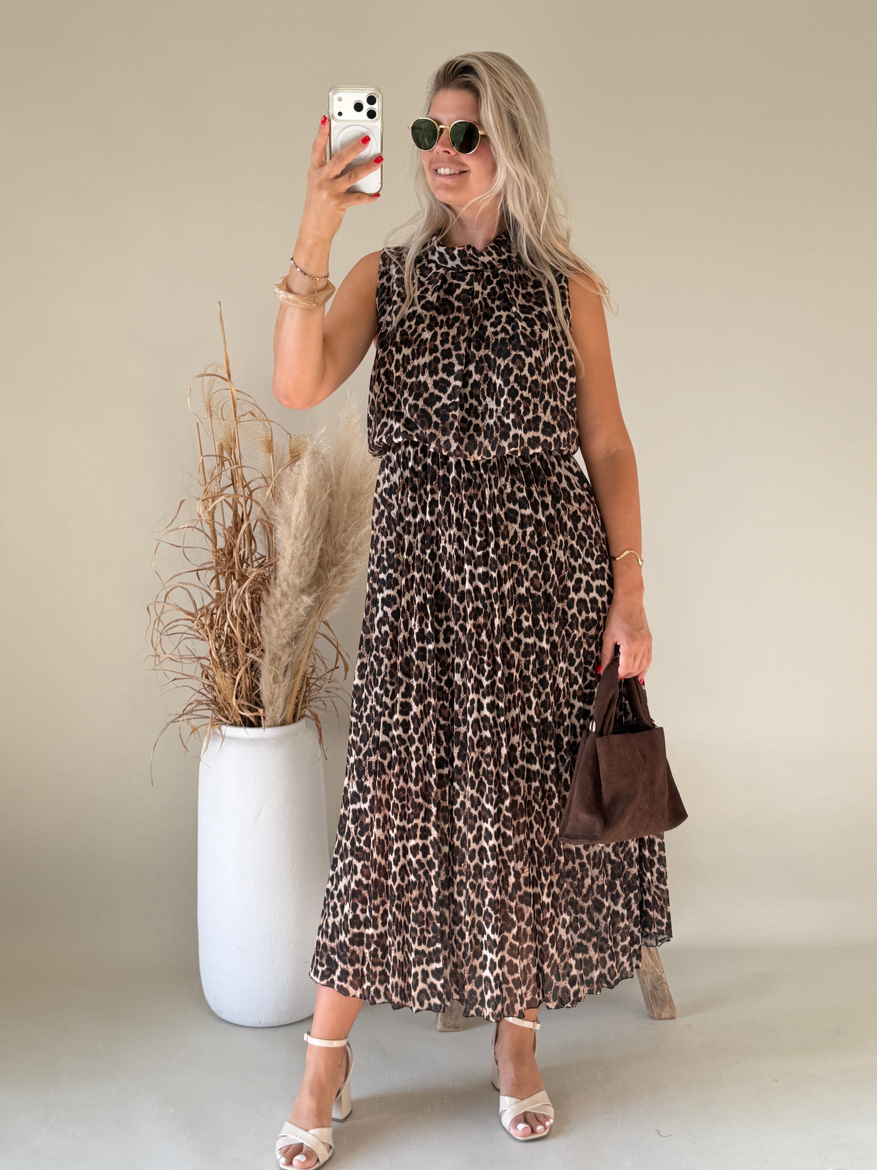 Kleid in Schokobraun / Schwarz / Beige ( Leomuster )