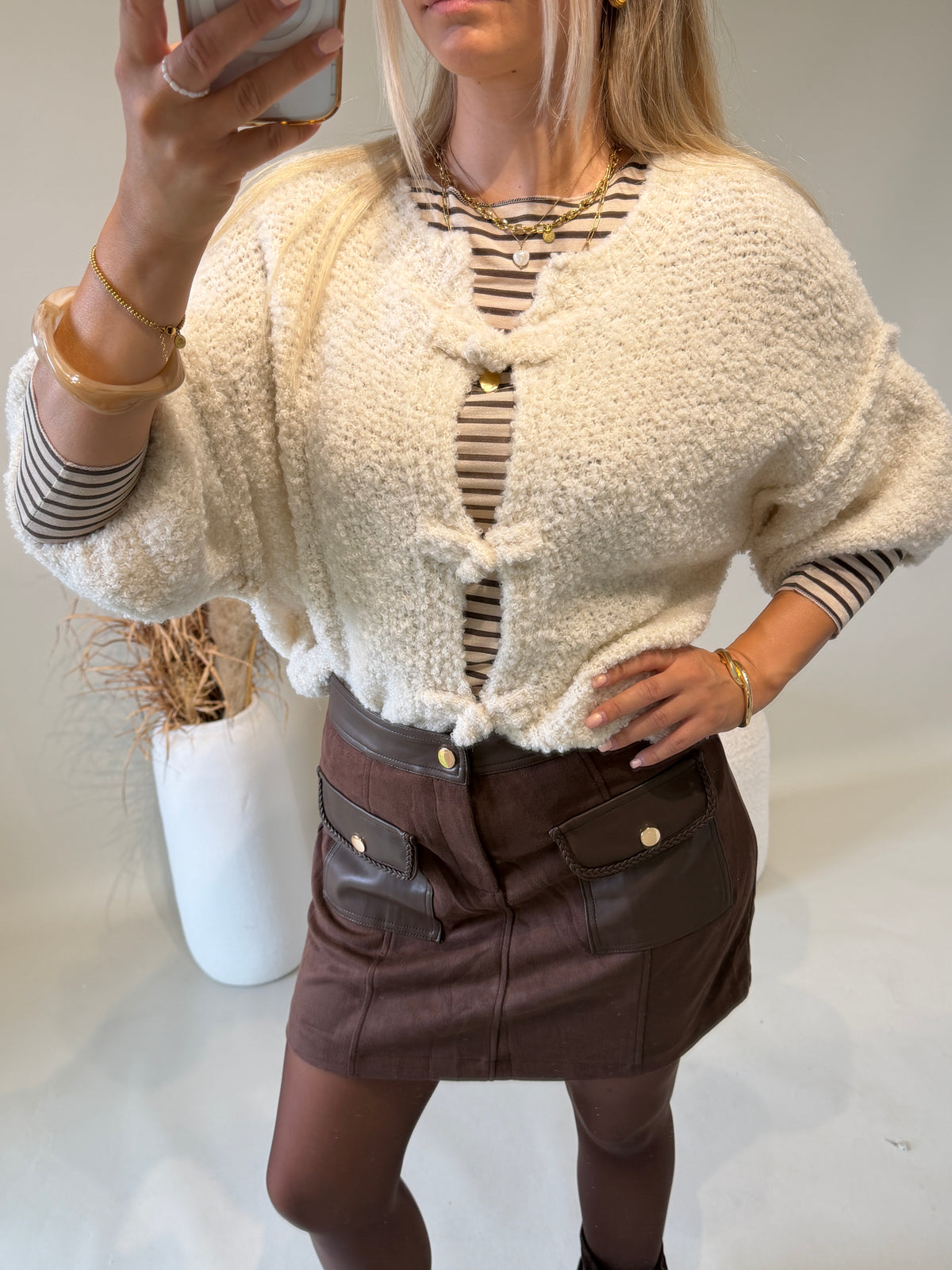 Strickjacke in Schokobraun ( Kurzarm )