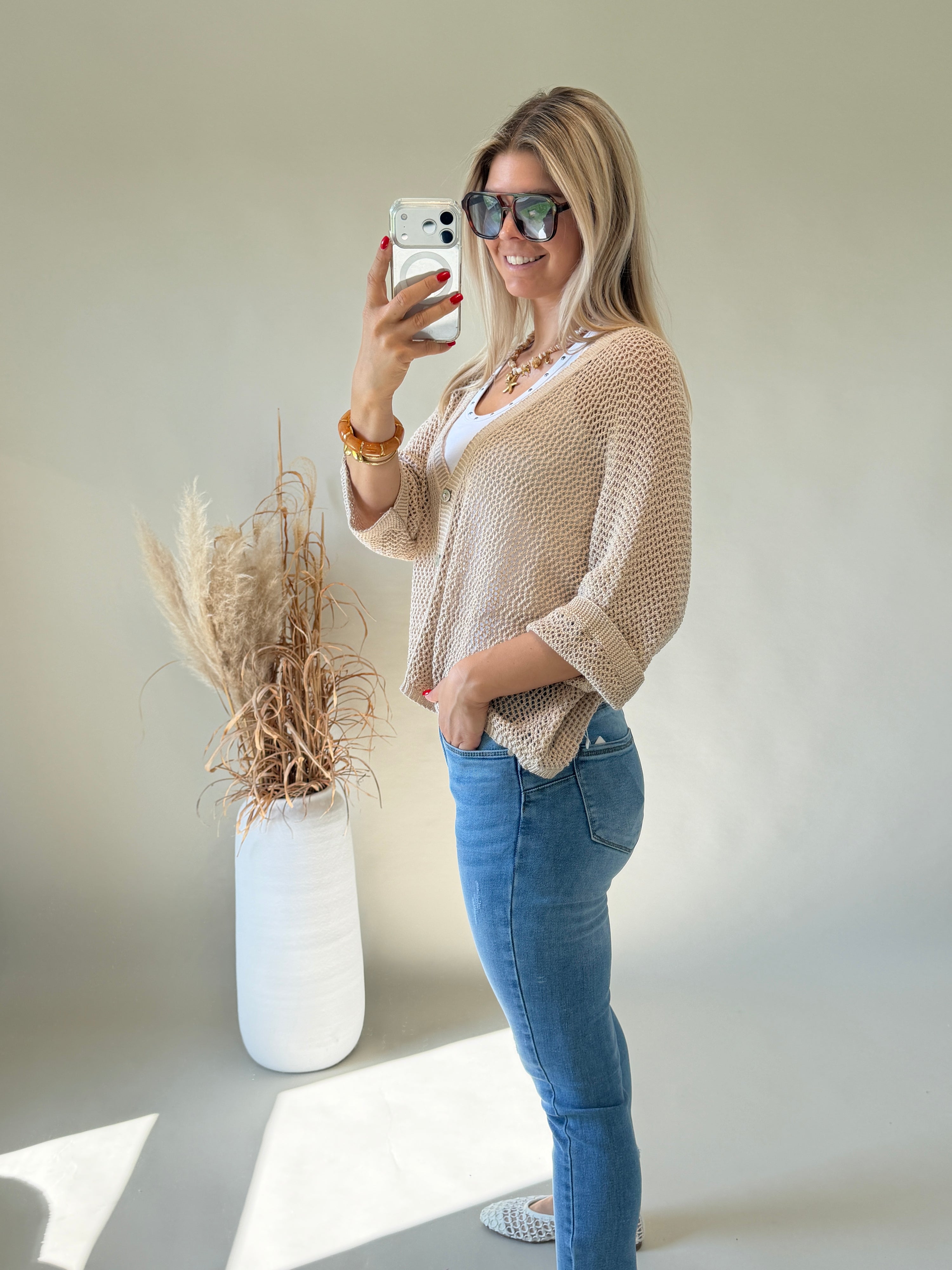 Strickjacke in Zimt ( Häkeloptik )