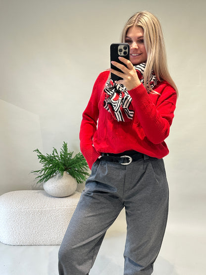 Schal in Rot/Schwarz/Beige mit Herzen