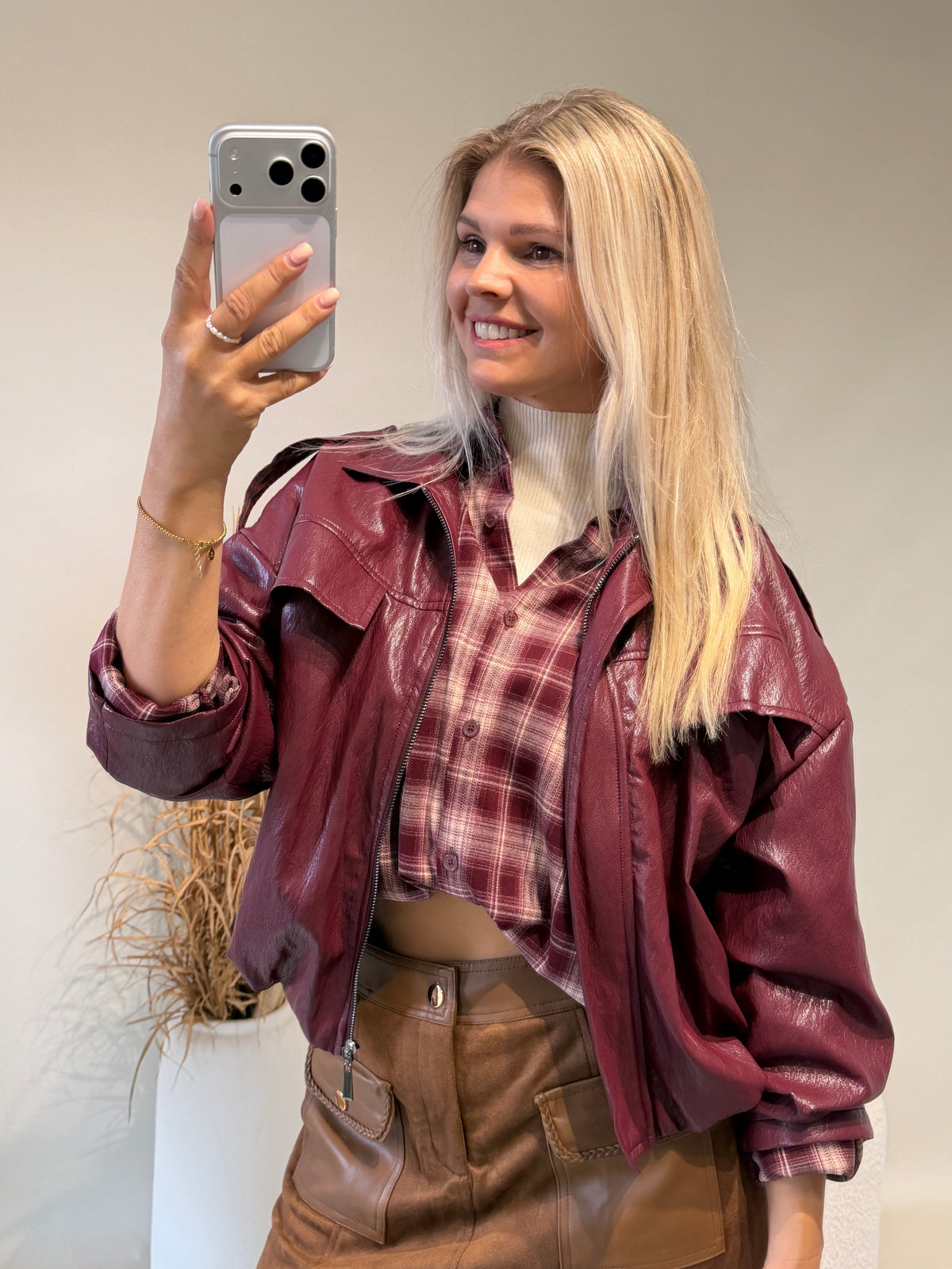 Bluse in Bordeaux und Wollweiß ( Kariert )