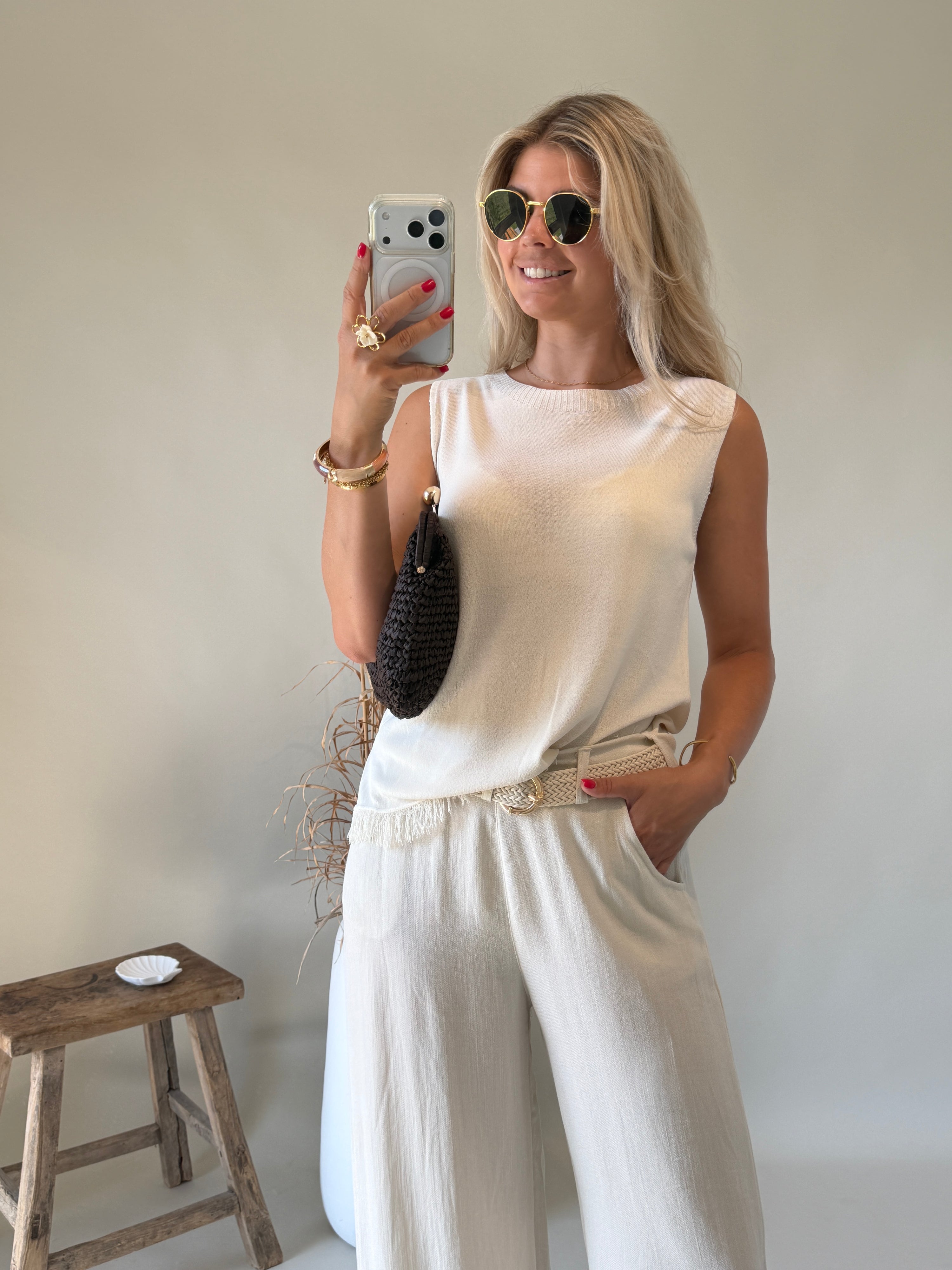Top in Beige leichter Strick ( Mit Fransen )