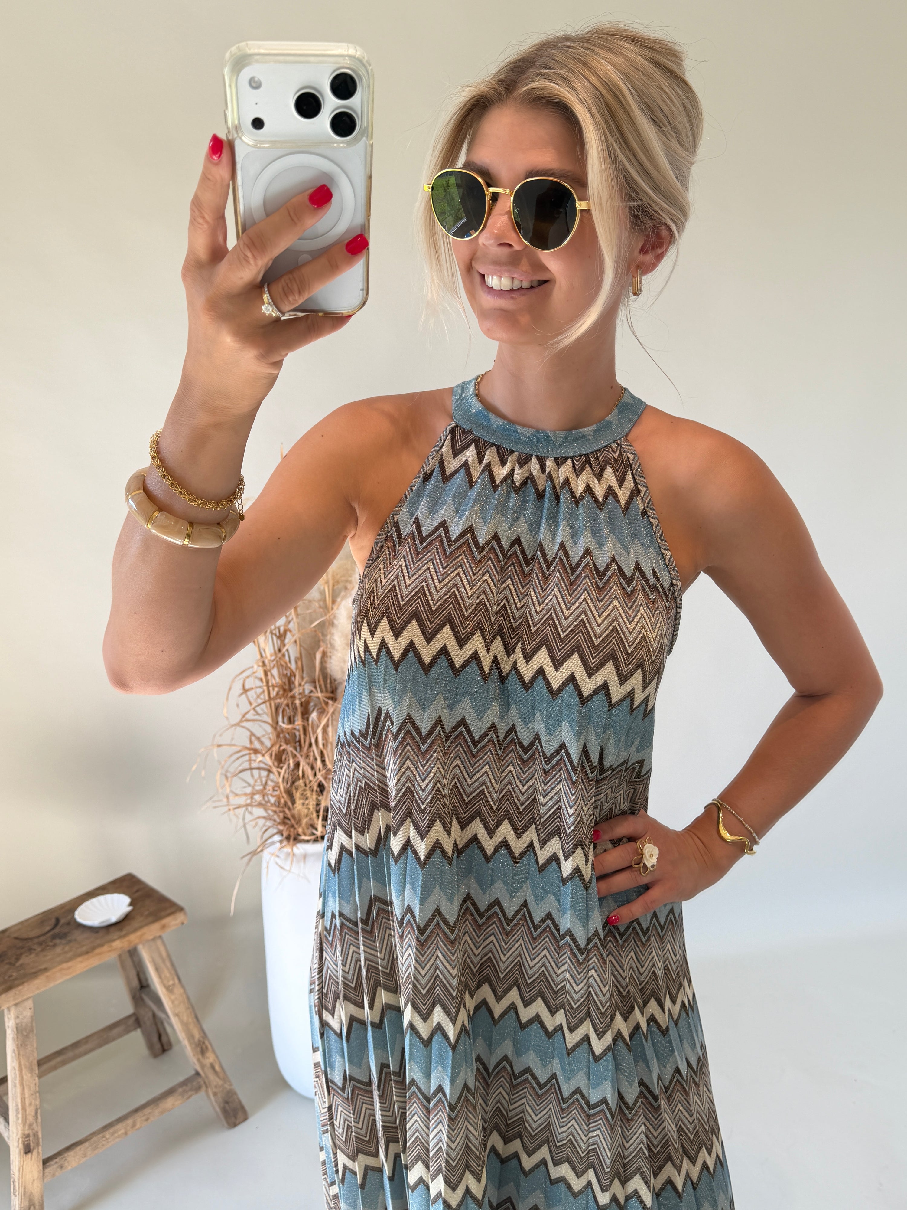 Kleid in Hellblau / Schokobraun ( Mit Rautenmuster )
