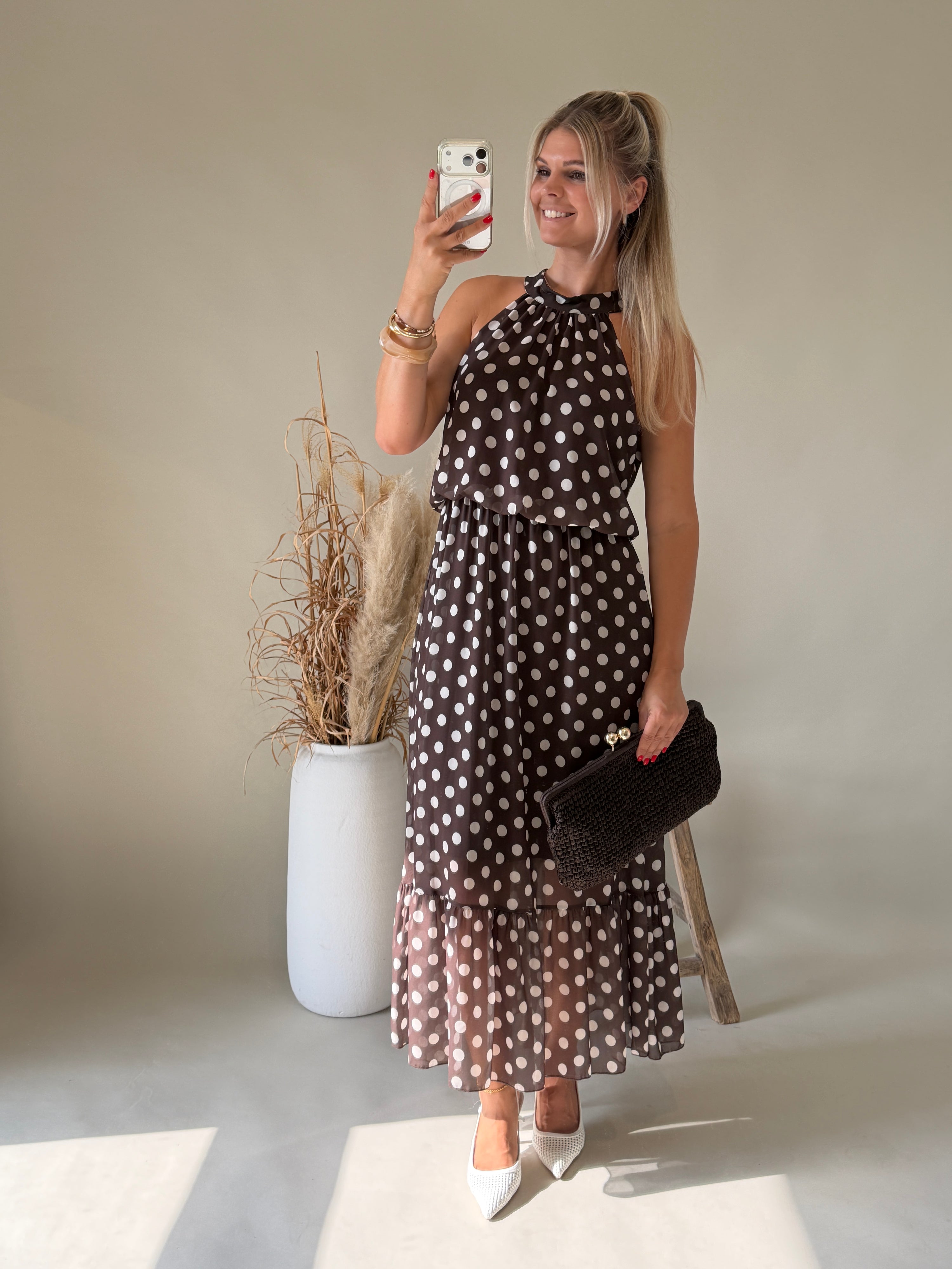 Kleid  in Schokobraun mit Wollweißen Punkten