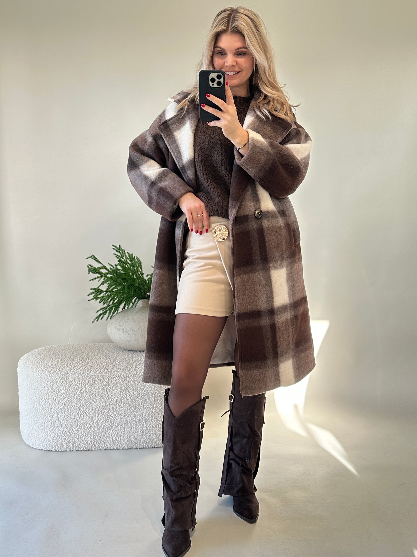 mantel in schokobraun/wollweiß (karo)