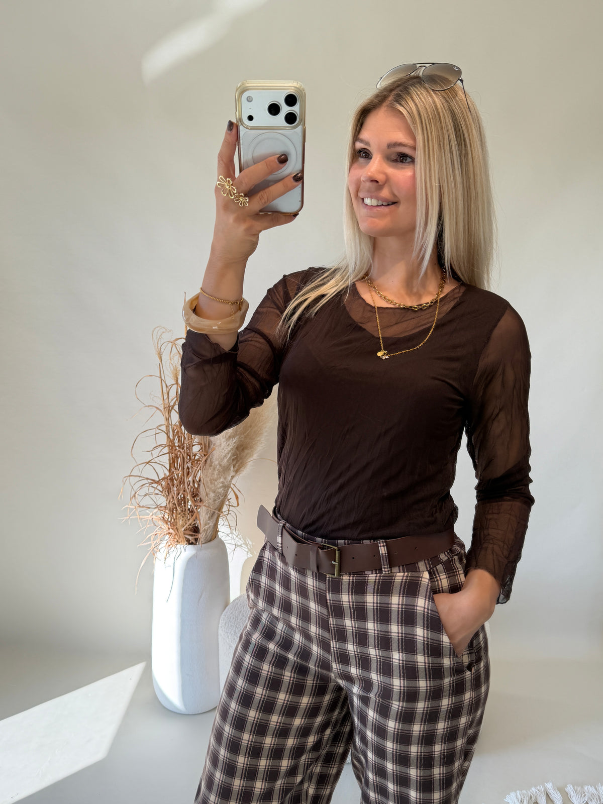 Netzshirt in Schokobraun