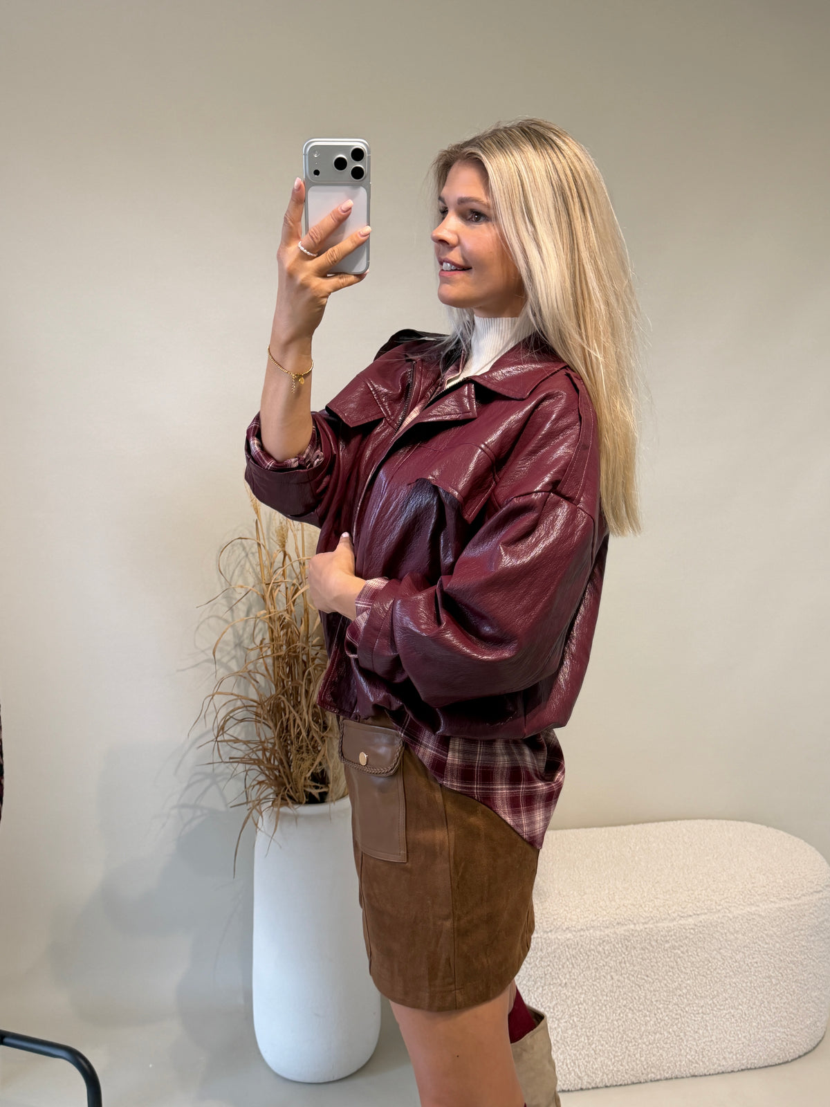Jacke in Bordeaux ( Ballon ) in Lederoptik