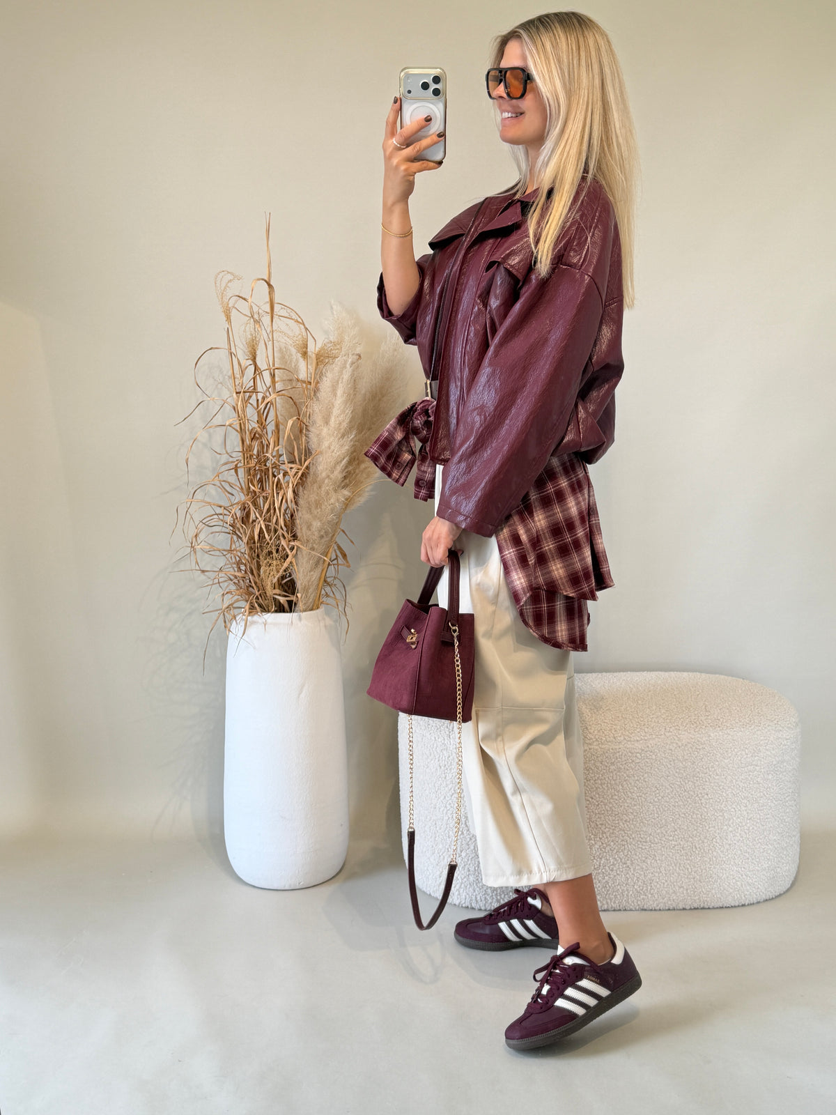 Bluse in Bordeaux und Wollweiß ( Kariert )