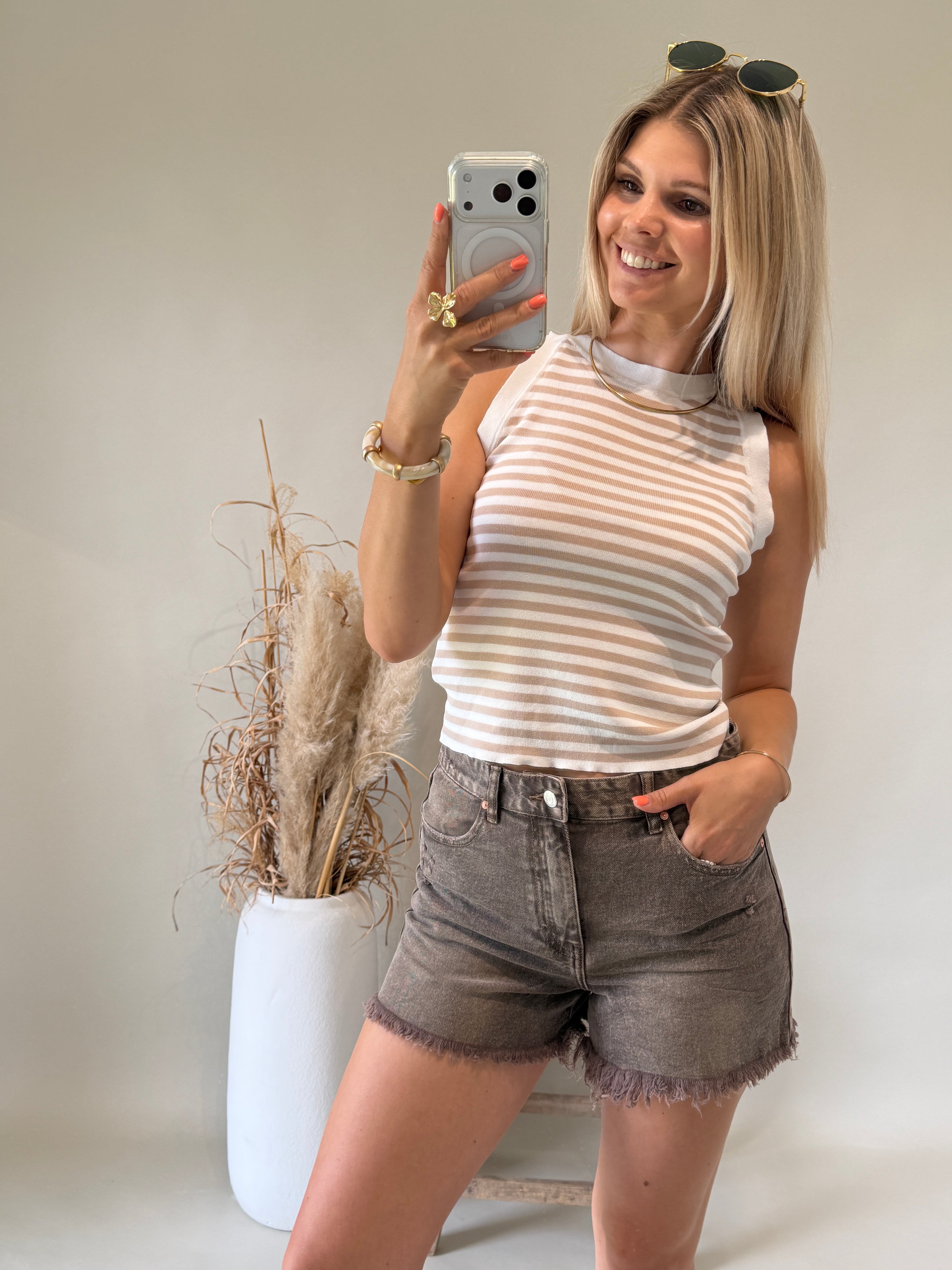 Top in Wollweiß / Beige gestreift