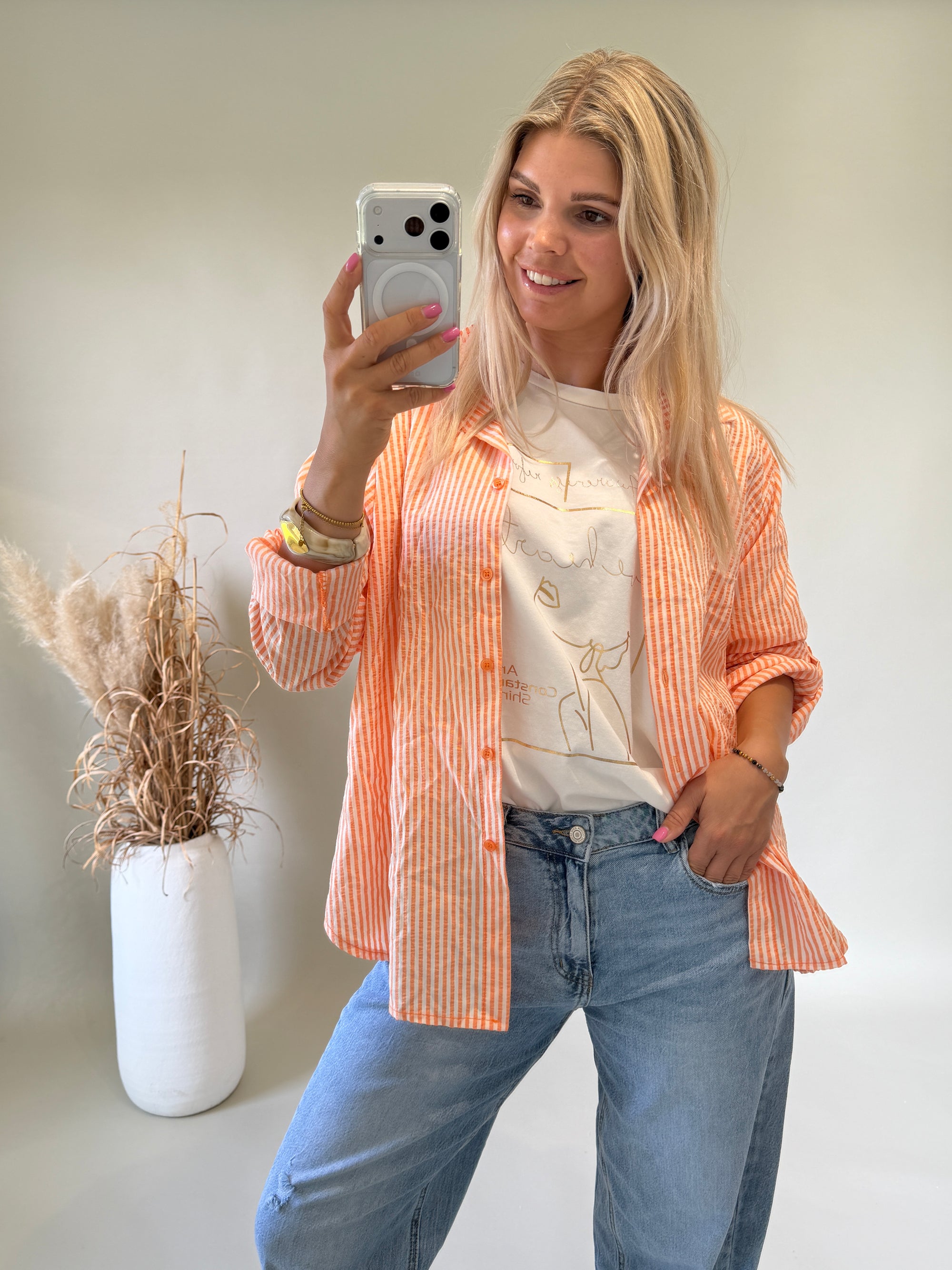 Bluse in Orange /  Weiß gestreift