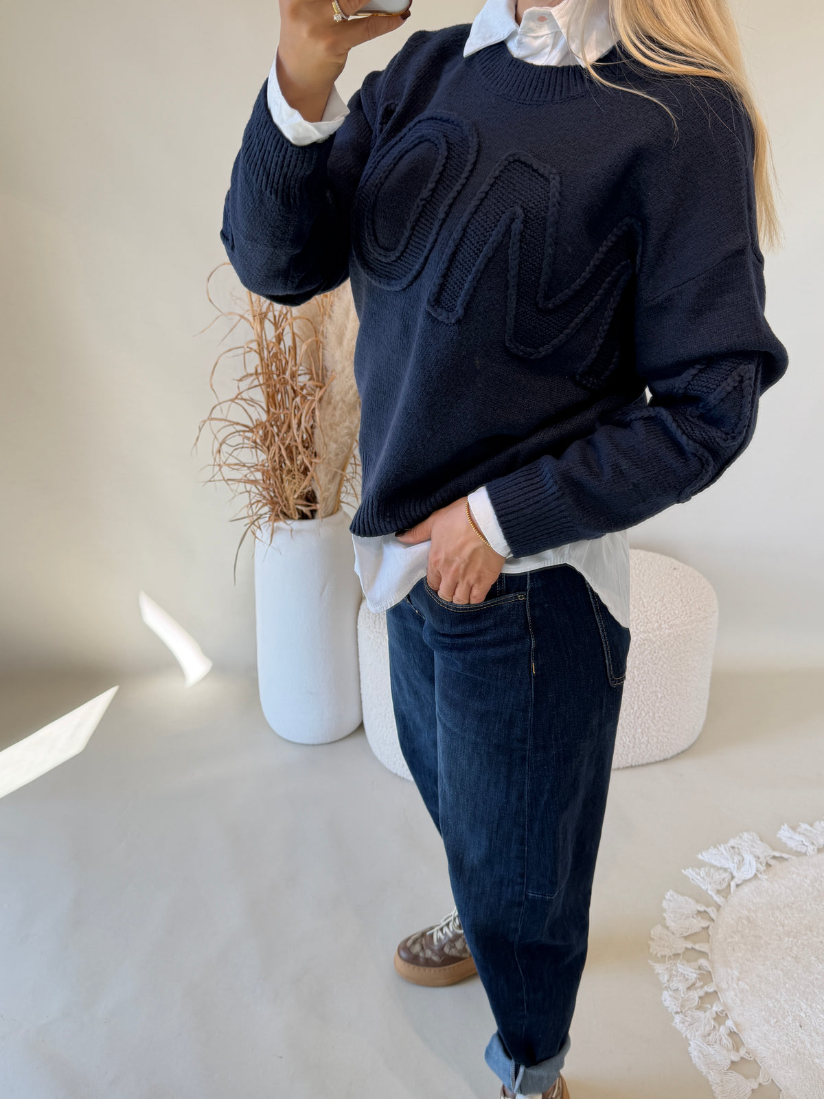 Pullover in Dunkelblau mit Aufdruck AMOUR