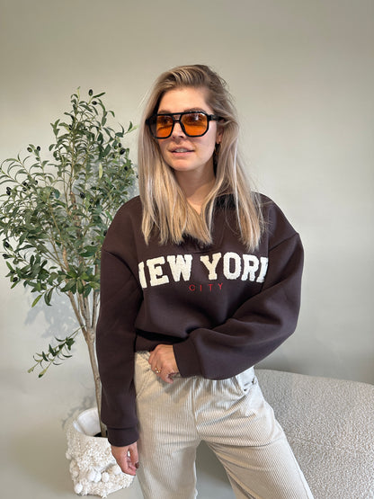 Pullover in Schokobraun mit Reißverschluß vorne (NEW YORK)