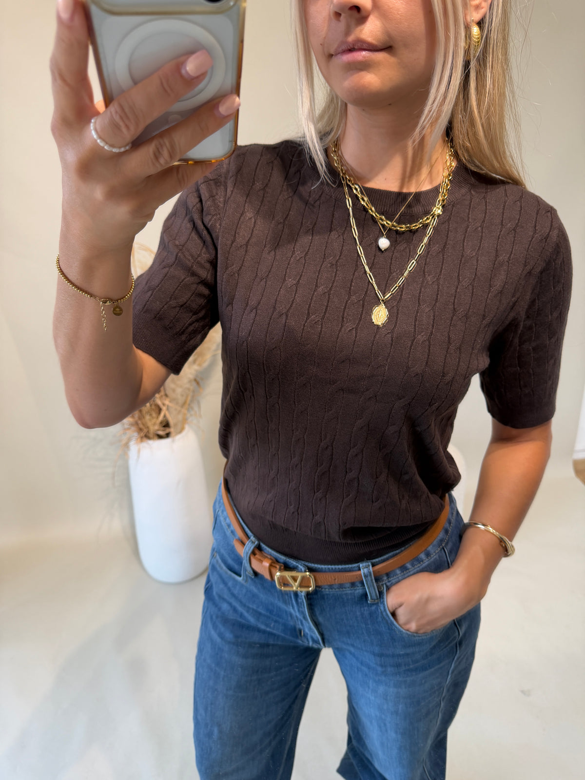 Pullover in Schokobraun  ( Kurzarm )