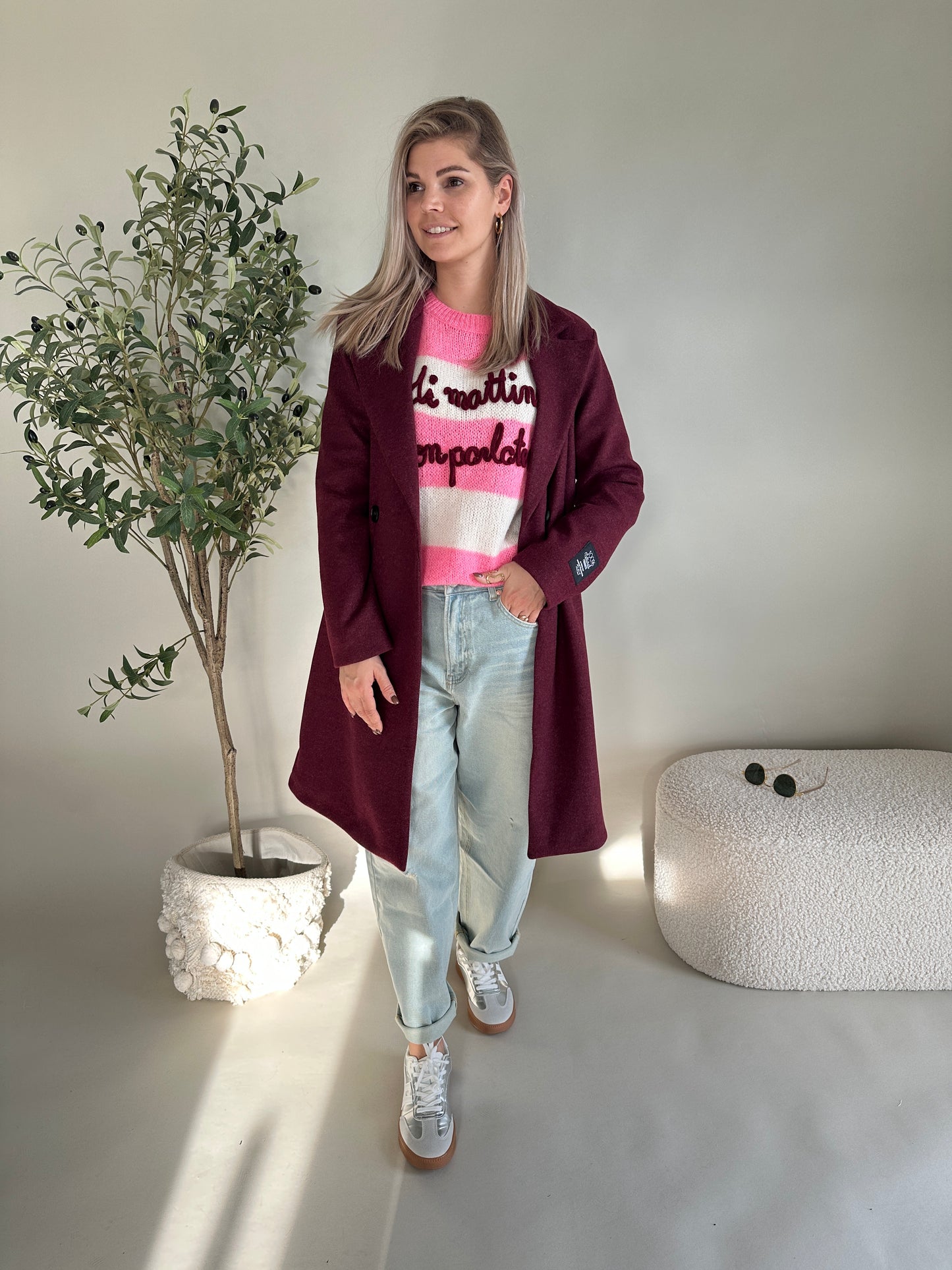 pullover gestreift in pink/wollweiß