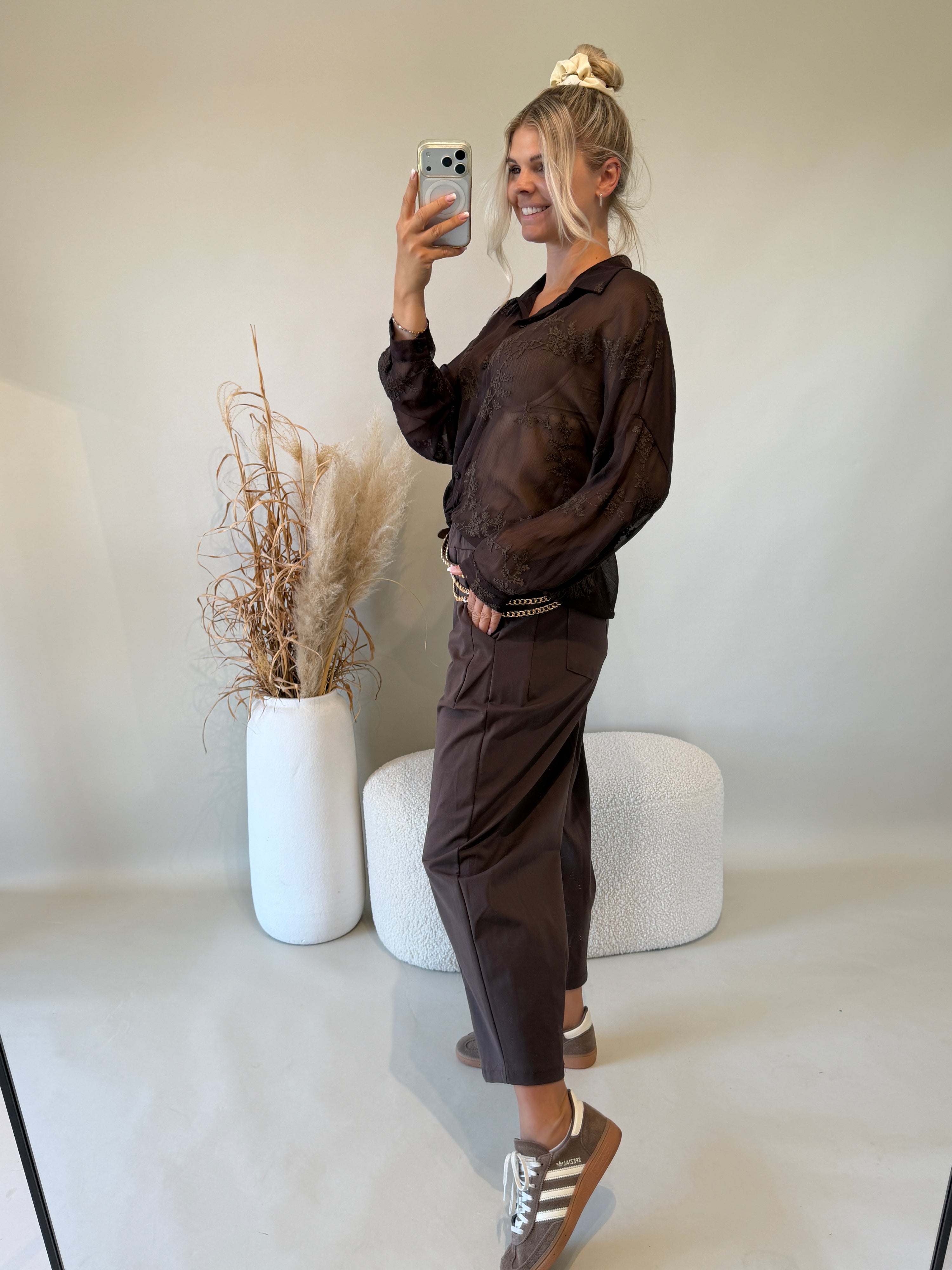 Bluse in Schokobraun mit Muster ( Transparent )