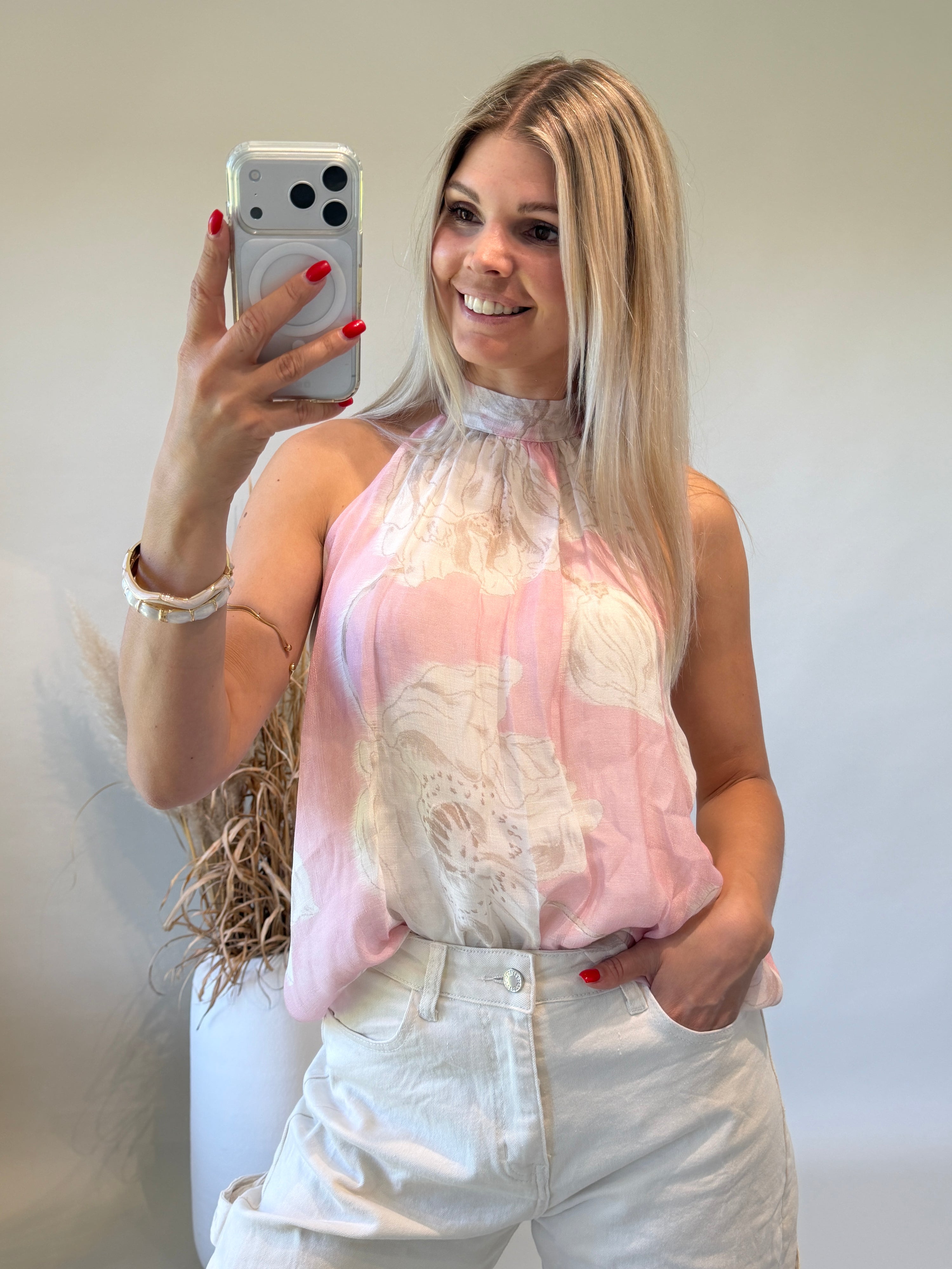 Bluse in Rosa und Beige