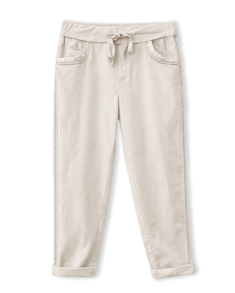 Hose in Beige mit Glitzersteinen an der Seite