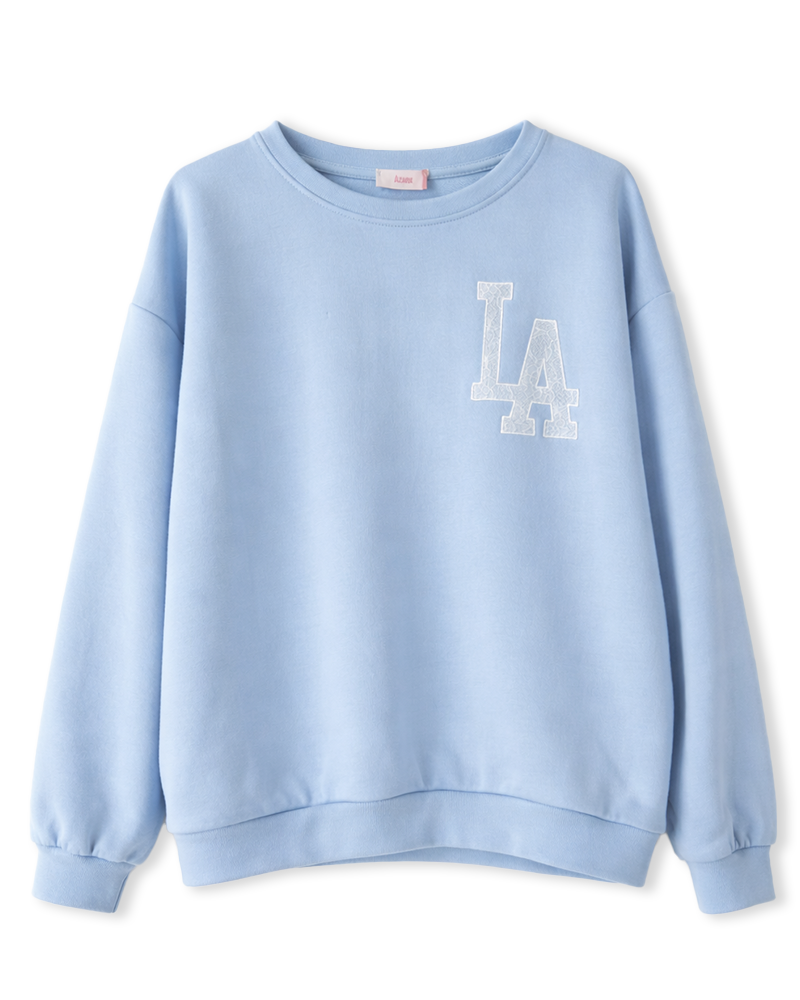 Sweatshirt in Hellblau mit Aufdruck LA aus Spitze