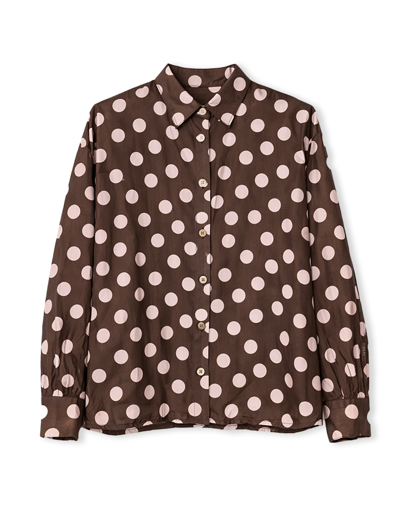 Bluse in Schokobraun mit Rosa Punkten