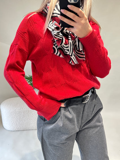 Pullover in Rot mit Muster und Rollkragen