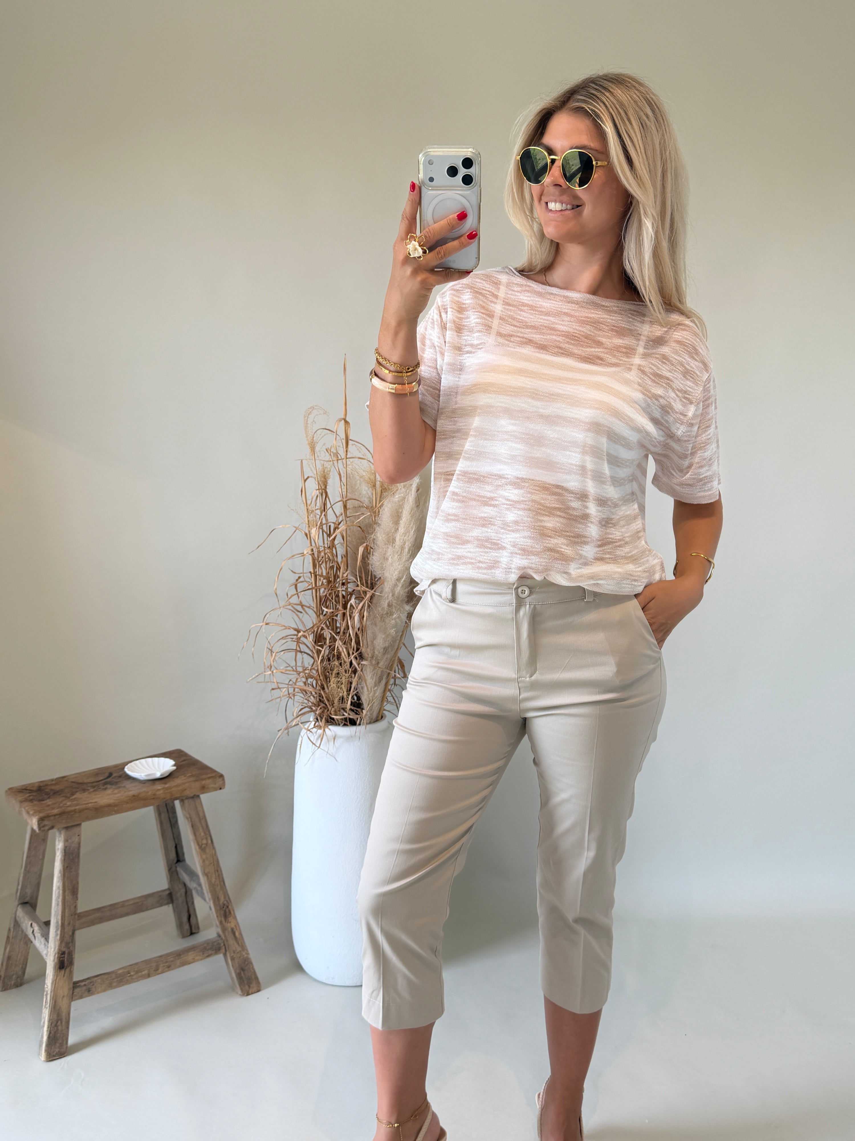 Pullover in Hellbeige / Wollweiß gestreift ( Transparent )