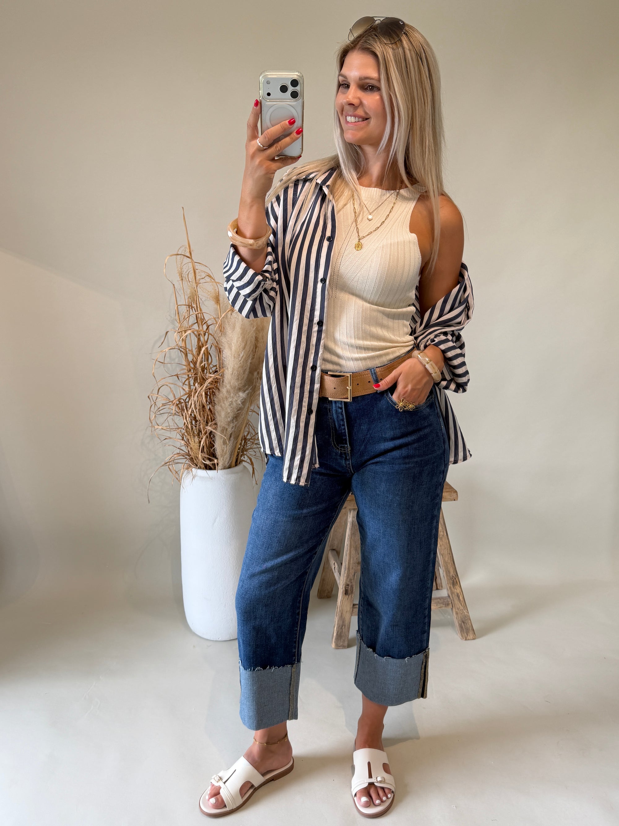Bluse gestreift  in Dunkelblau / Beige