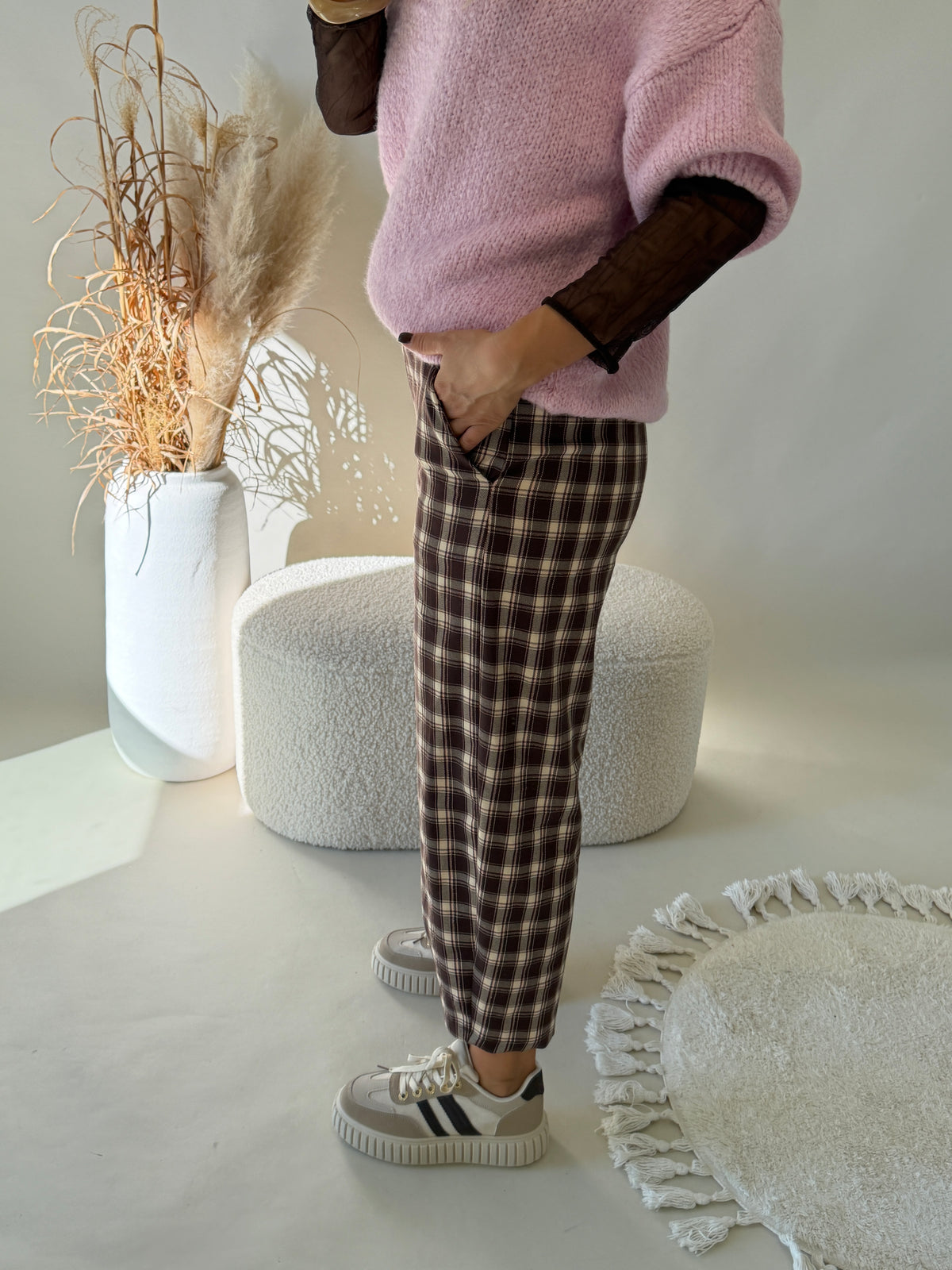Hose in Schokobraun / Beige / Rosa kariert ( Ballon )