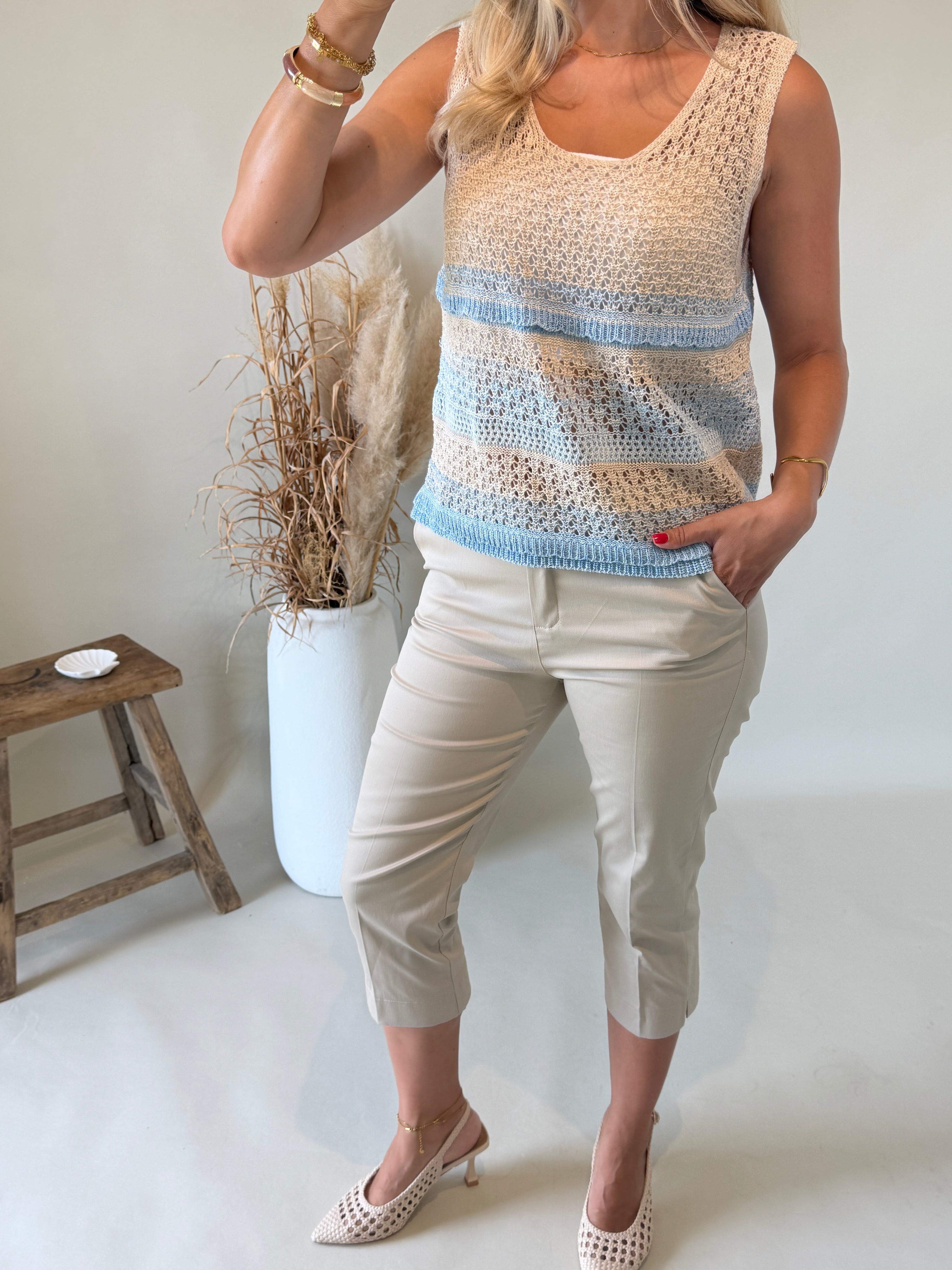 Top in Hellblau / Beige gestreift ( Boho )