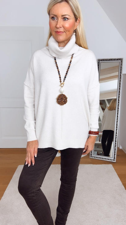 Kaschmir Pullover in Sandfarben und Rolli