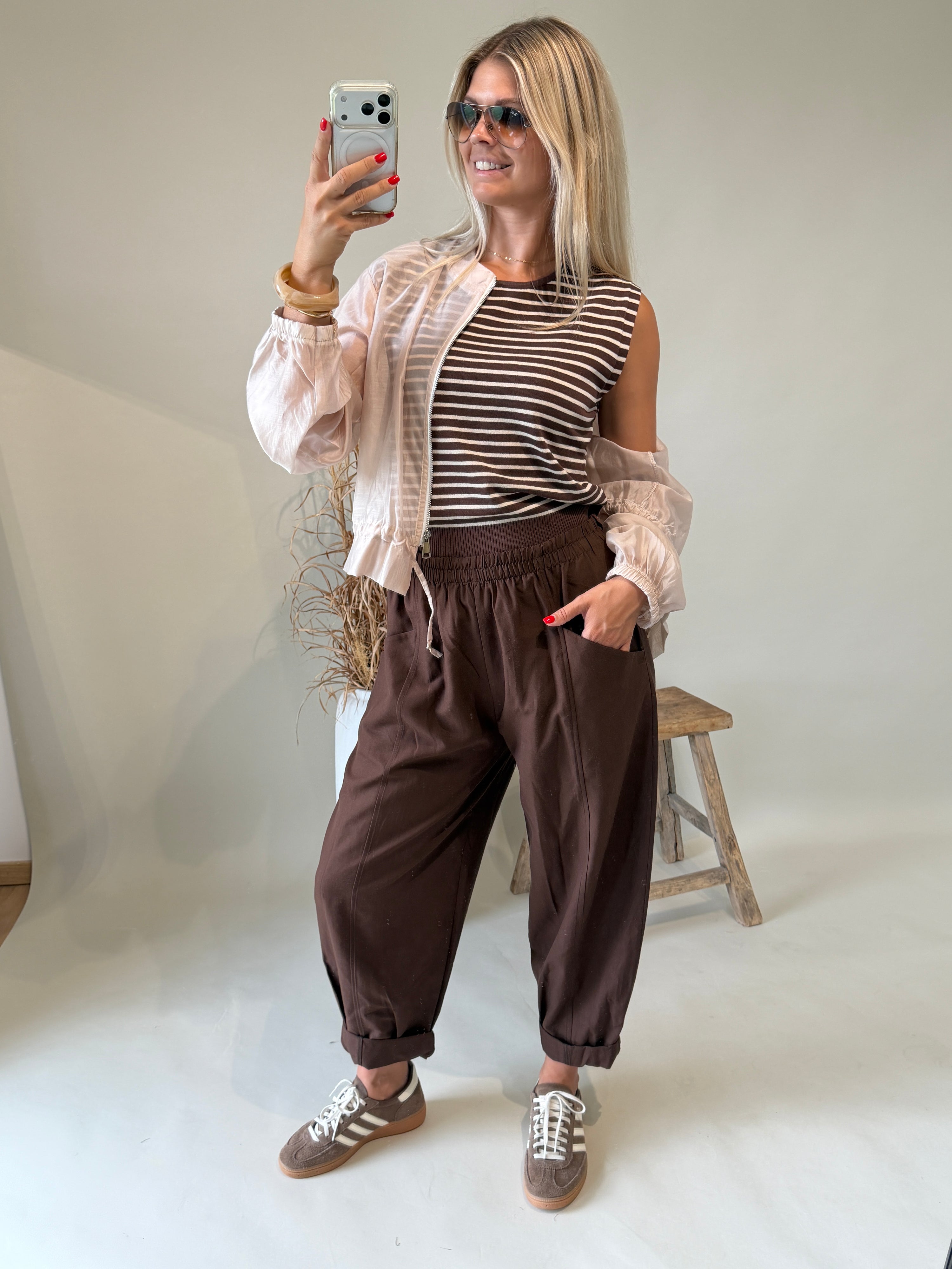 Pullover in Schokobraun / Beige gestreift ( Ärmellos )