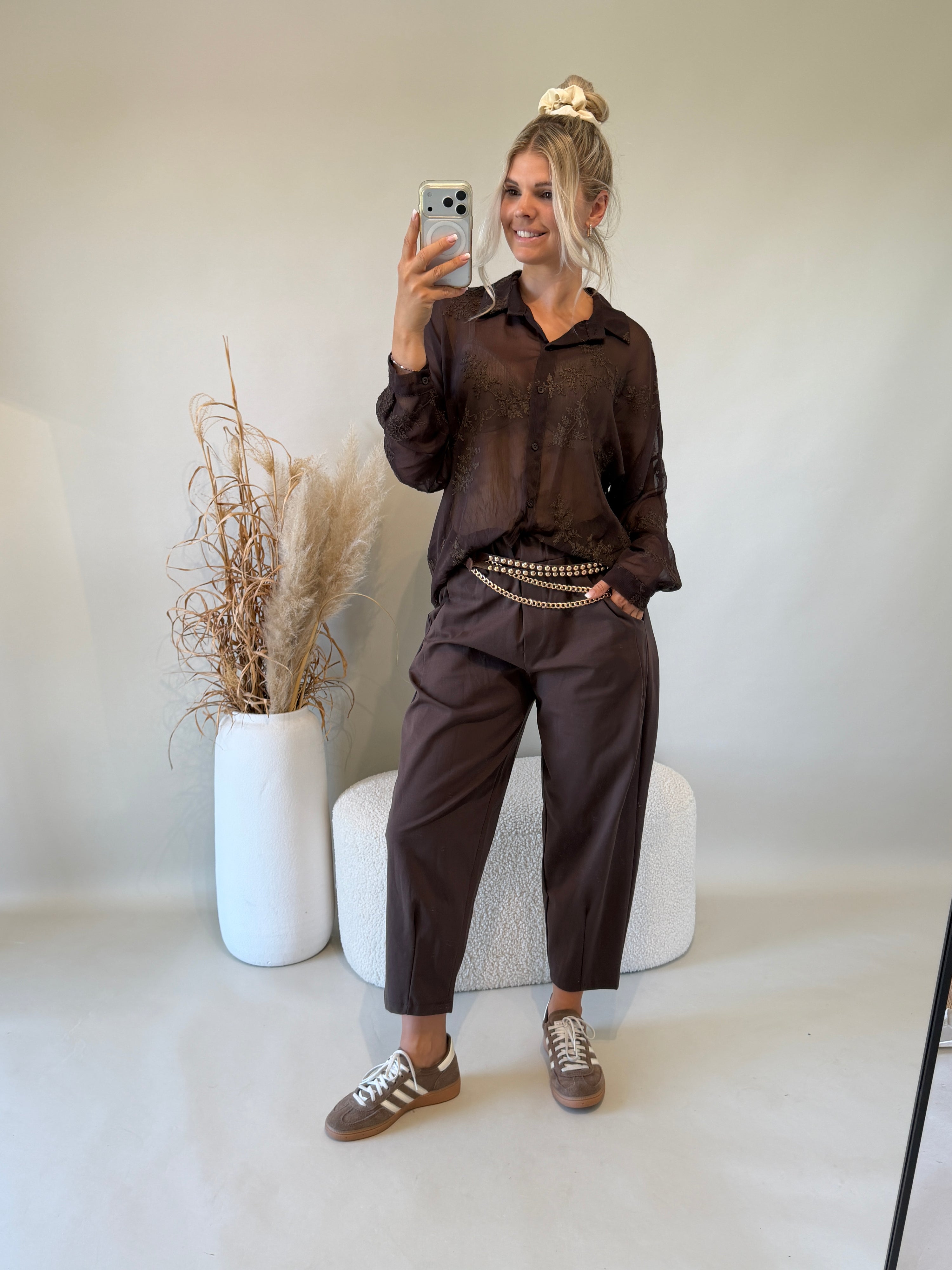 Bluse in Schokobraun mit Muster ( Transparent )