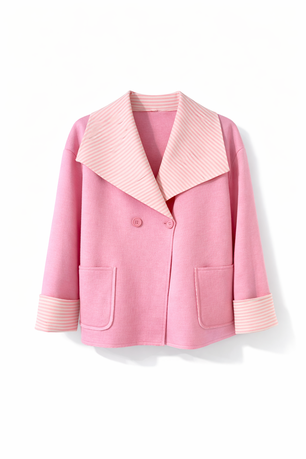 Jacke in Rosa mit gestreiften Abschluss an Ärmel & Kragen