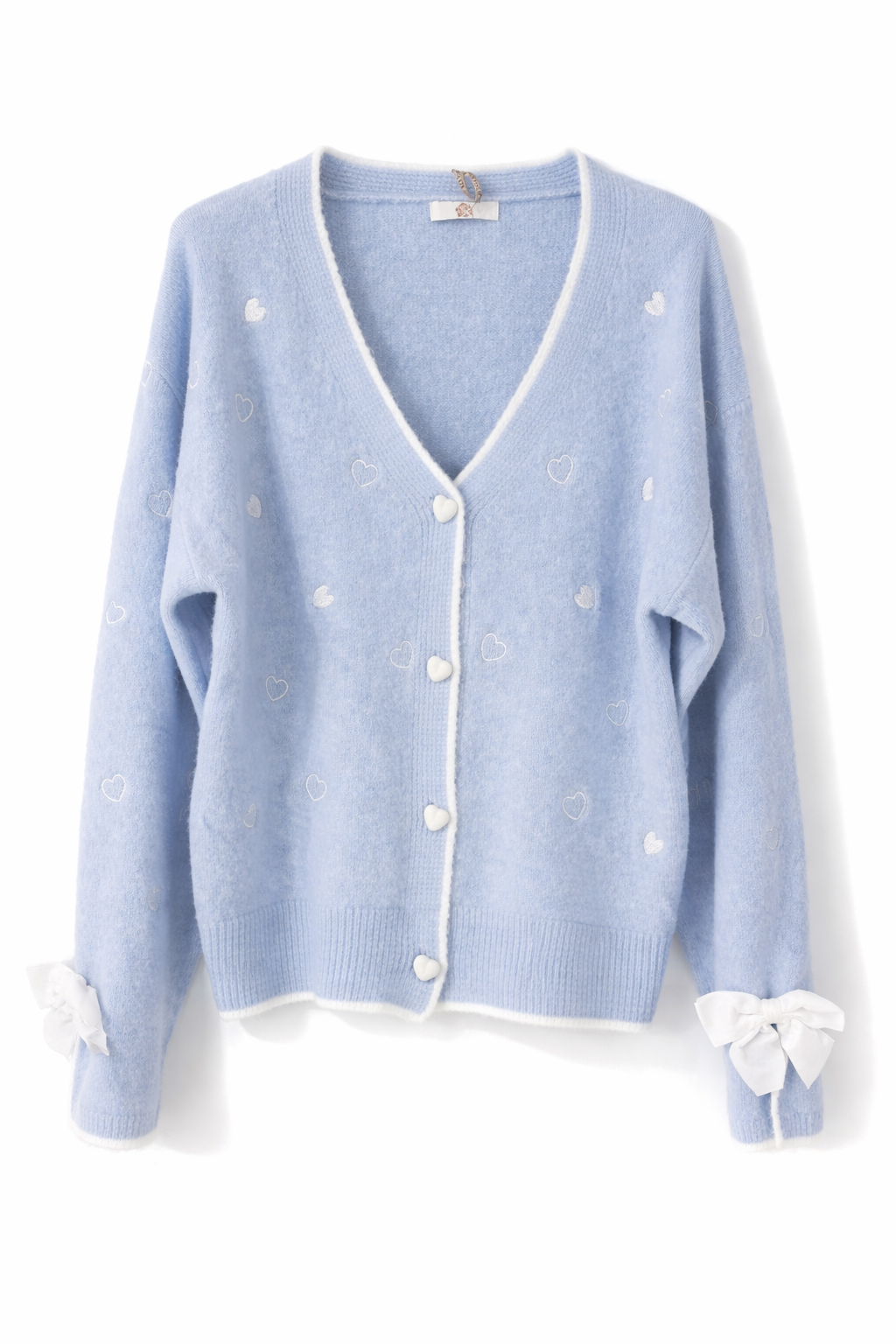 Strickjacke in Hellblau und Herzmuster