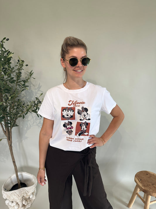 T-Shirt  Weiß /Braun Aufdruck Micky ( Minnie Show )