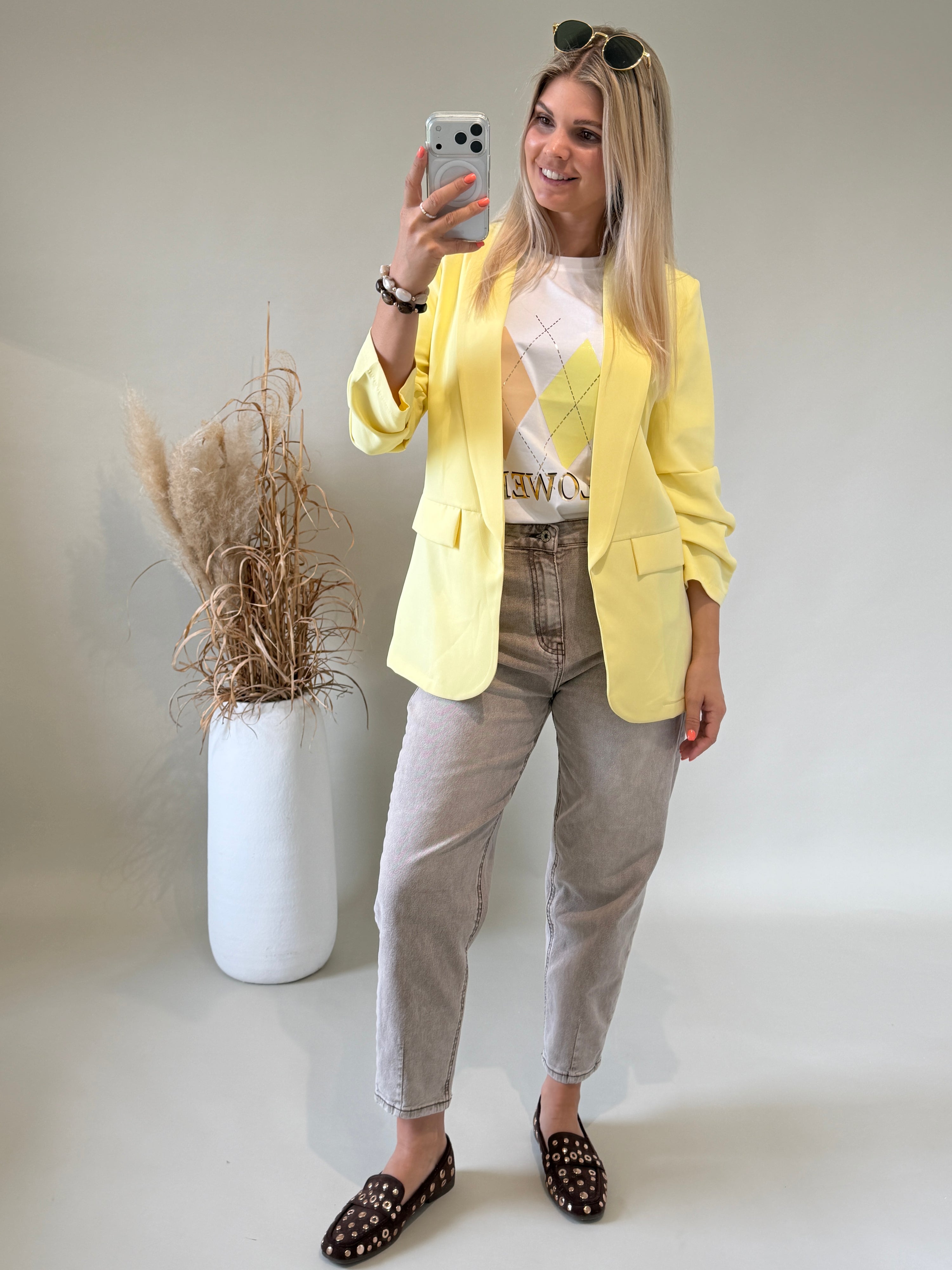 T - Shirt in Weiß mit Rautenmuster