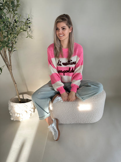Pullover gestreift in Pink/Wollweiß