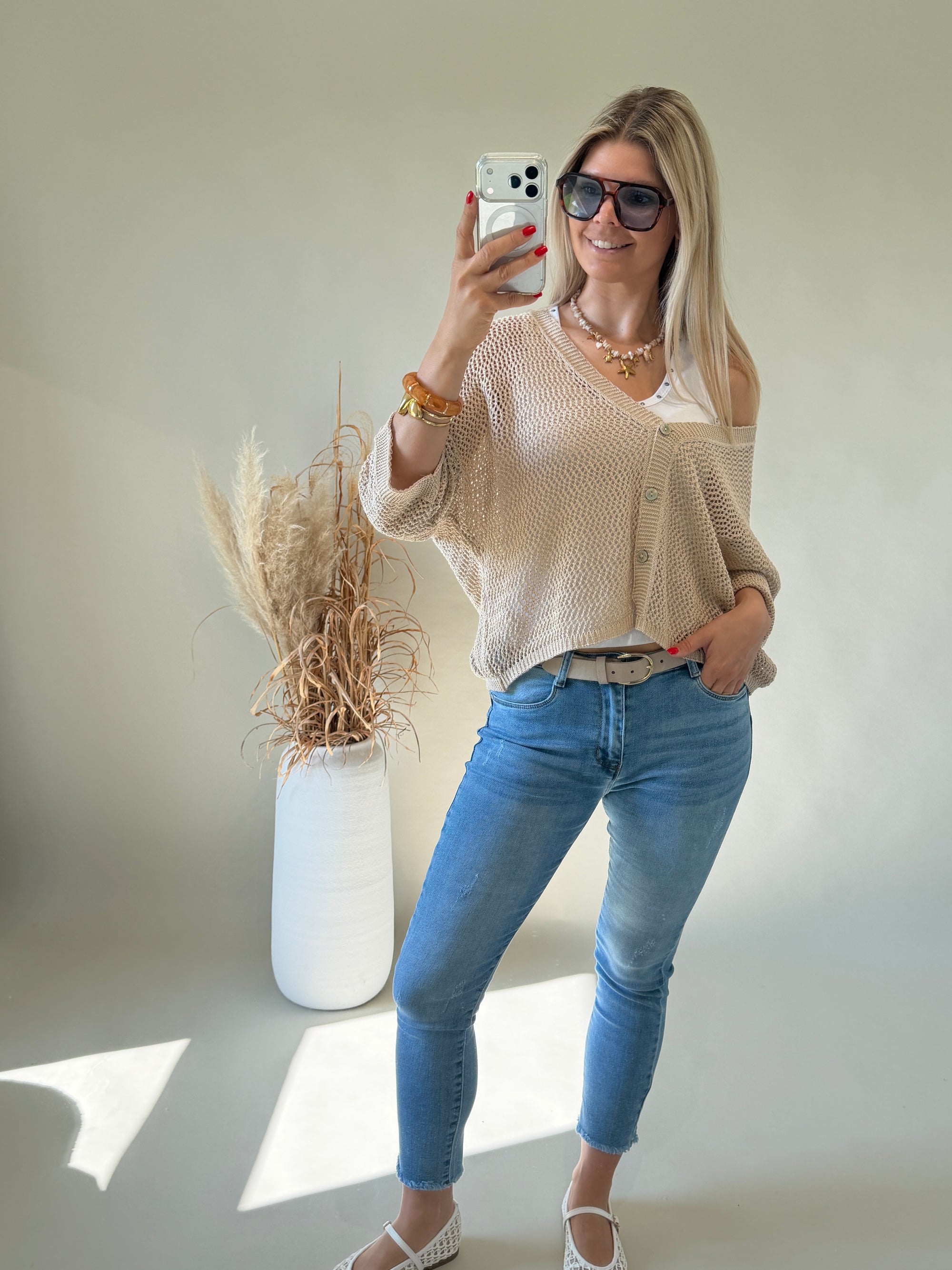 Strickjacke in Zimt ( Häkeloptik )