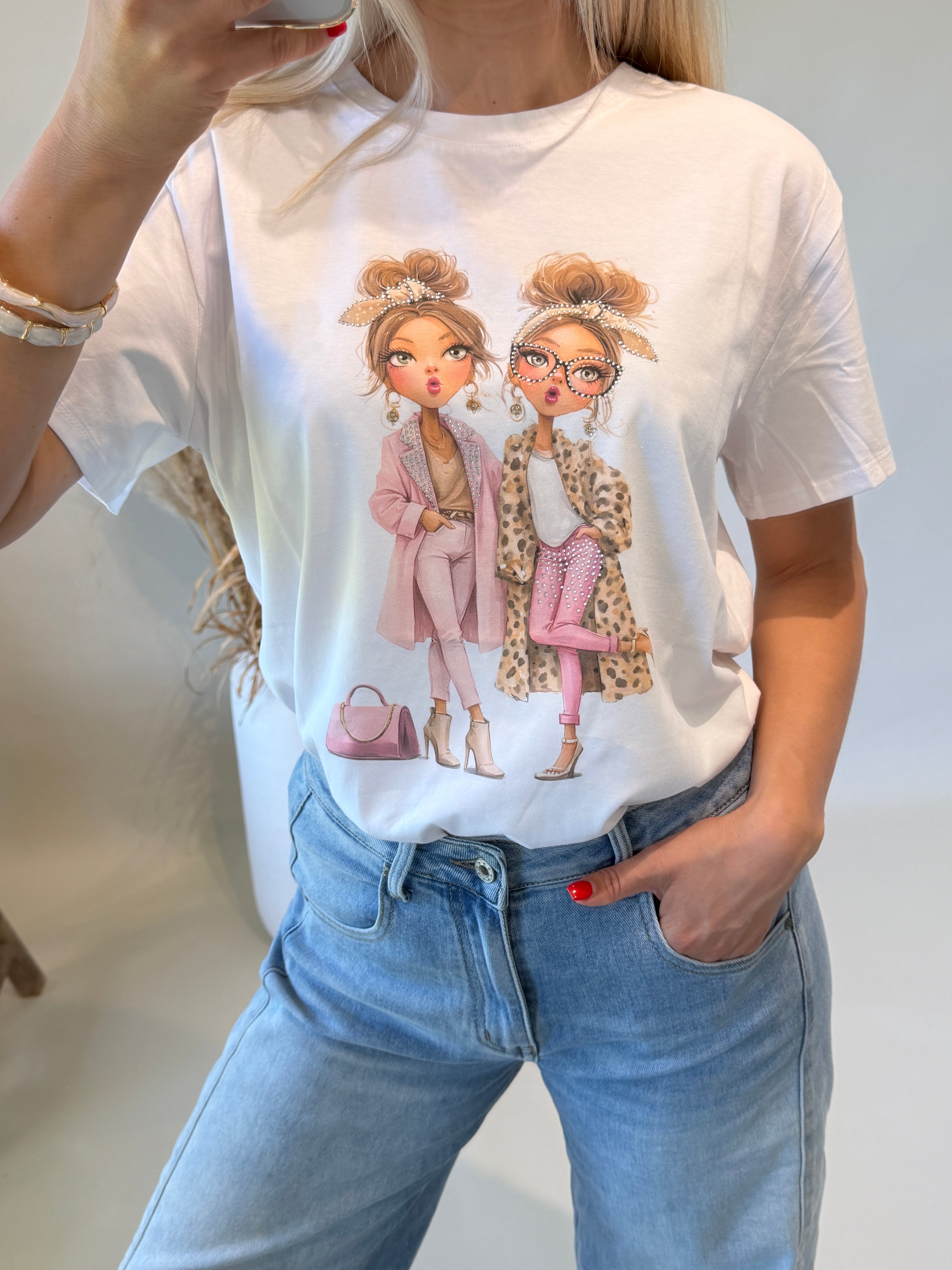 T-Shirt in Weiß mit Rosa Aufdruck